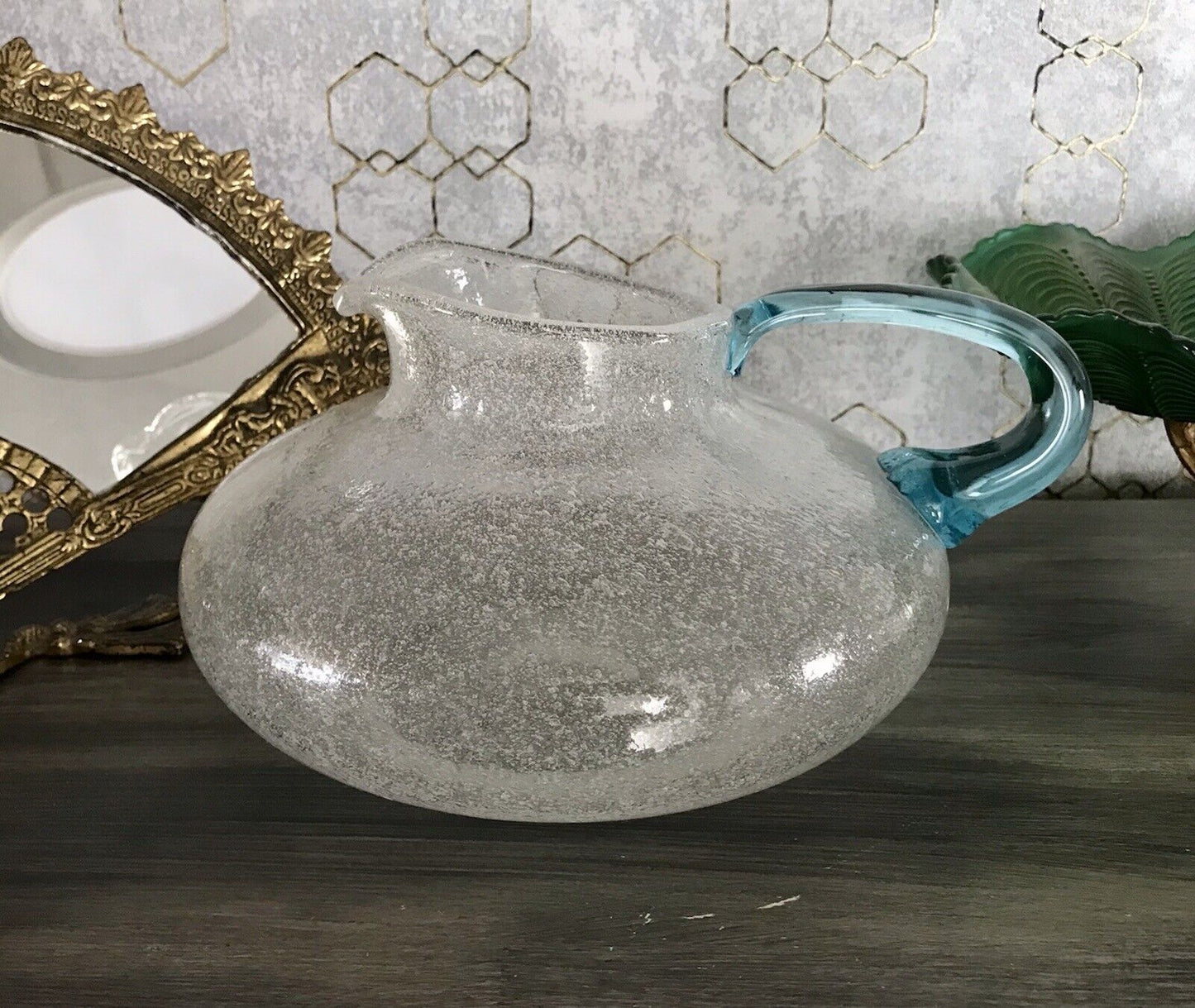 Vintage Glaskunst Kanne Krug Glaskrug Karaffe Glasvase Glas Schaumglas