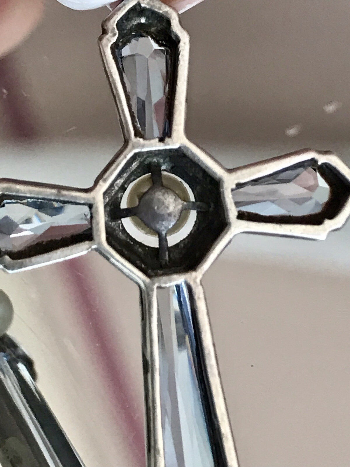 Antik Edel Art Déco Silber Kreuz Anhänger Kettenanhänger blaue Steine Aquamarin?