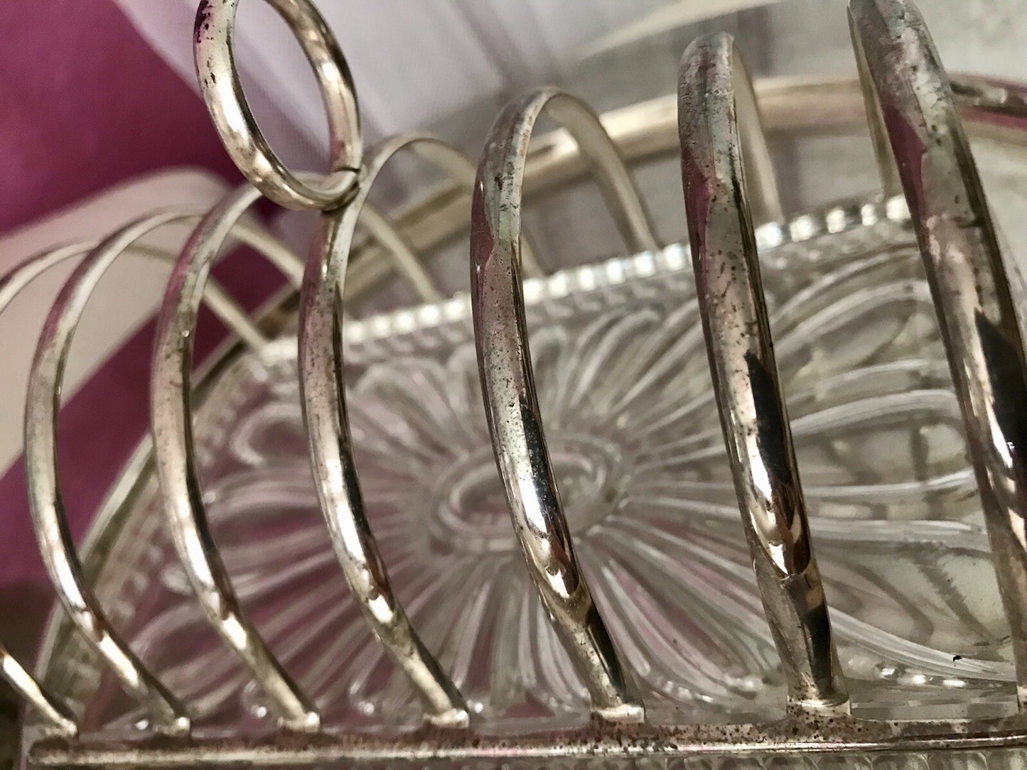 Vintage Toastbrot Ständer Halter versilbert Glaseinsatz Kristallglas 60er Jahre