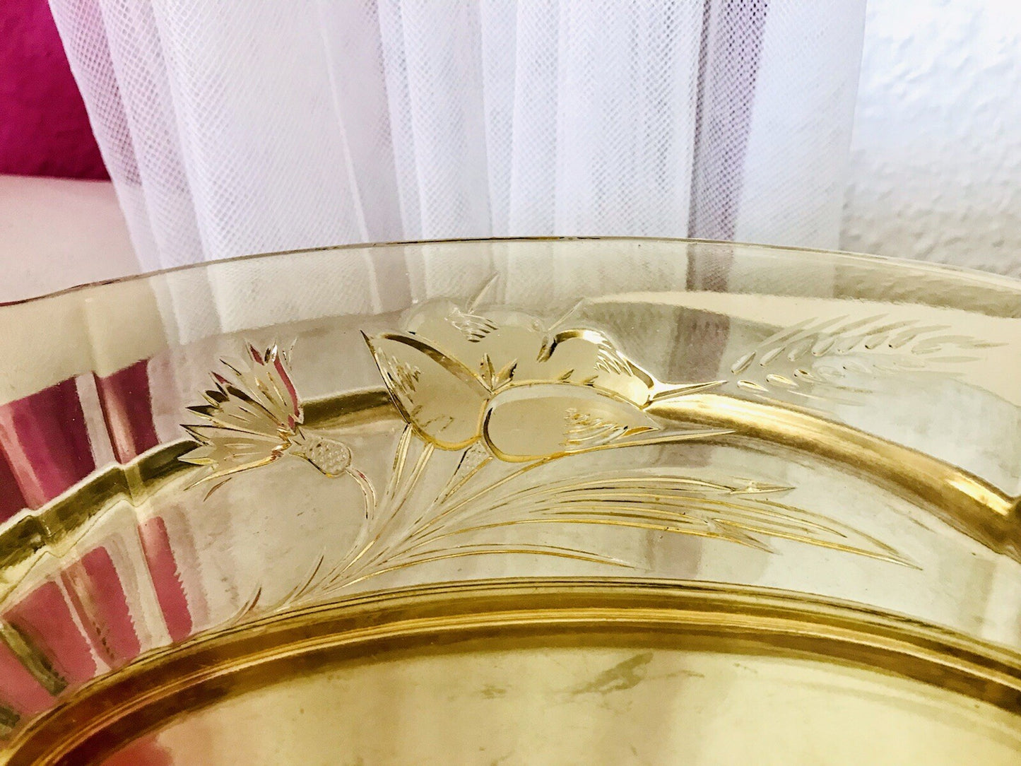 Antik Art Déco Bernstein Farbe gelb Pressglas Schale Jardiniere Glas