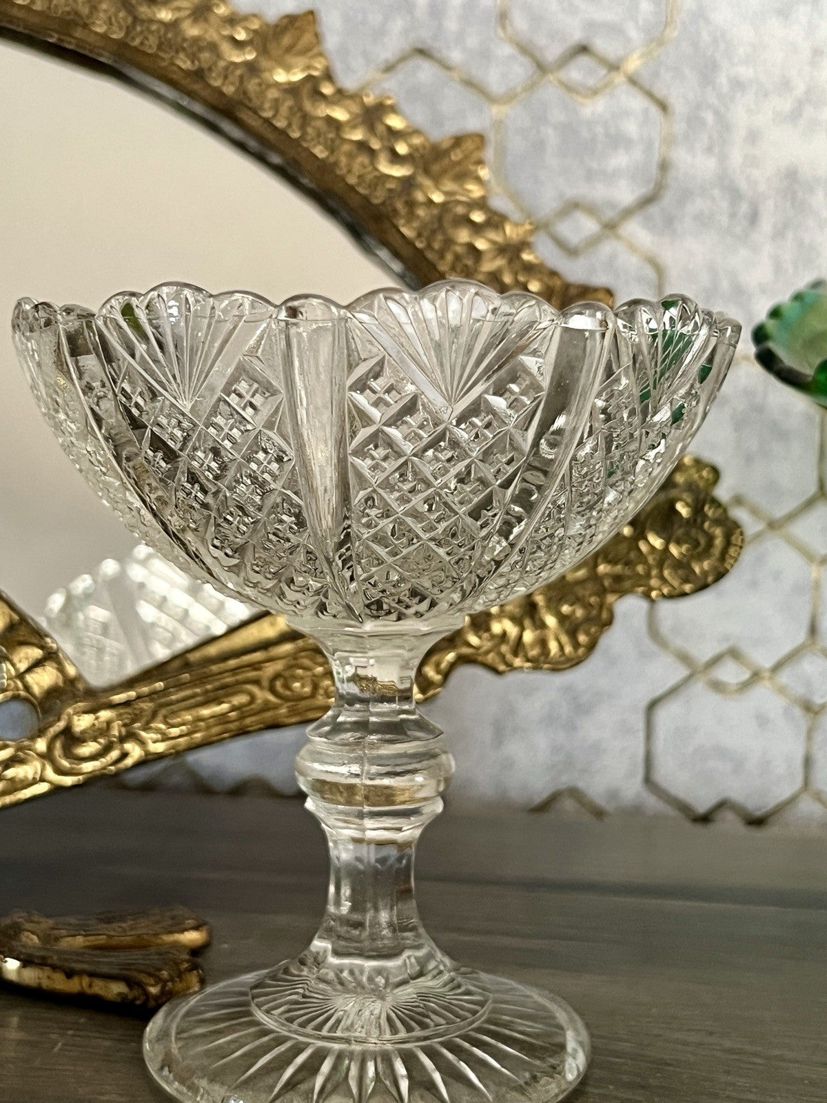 Antik Jugendstil Art Déco Pressglas Glas Fußschale Schale Zuckerschale