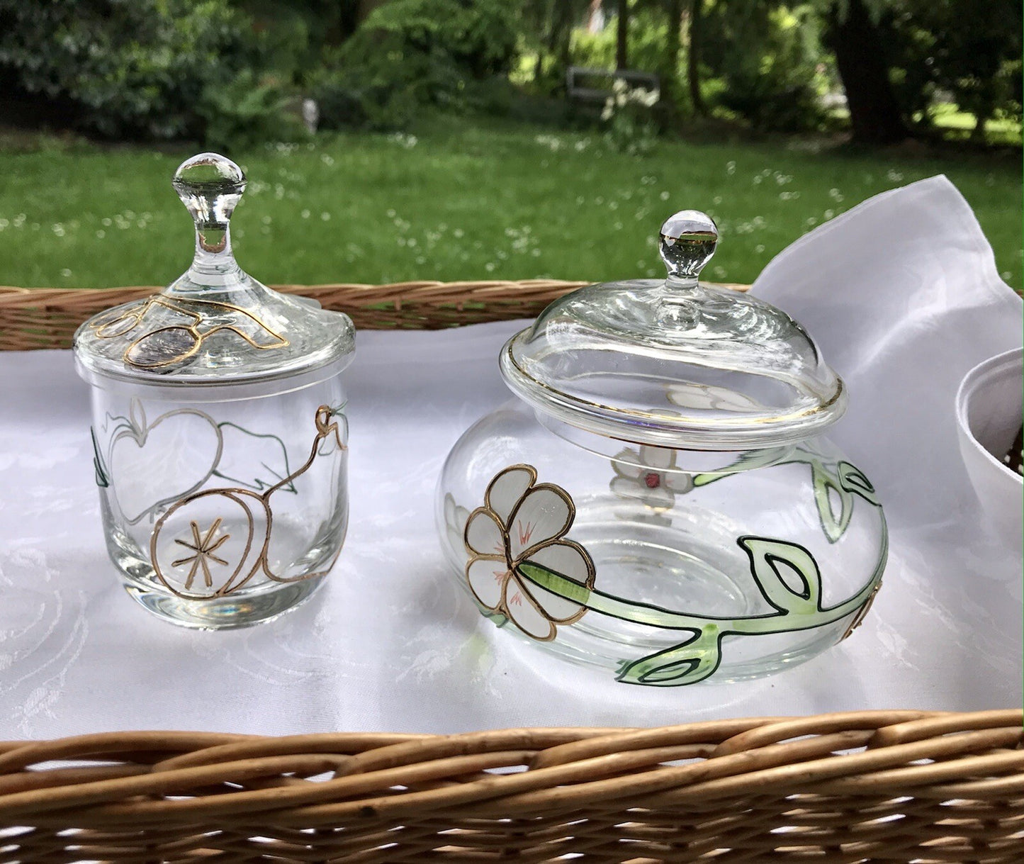 Nagel 2 Glasdose Bonboniere Gefäß Glas Konfitüre Marmeladen Dose Tiffany Optik
