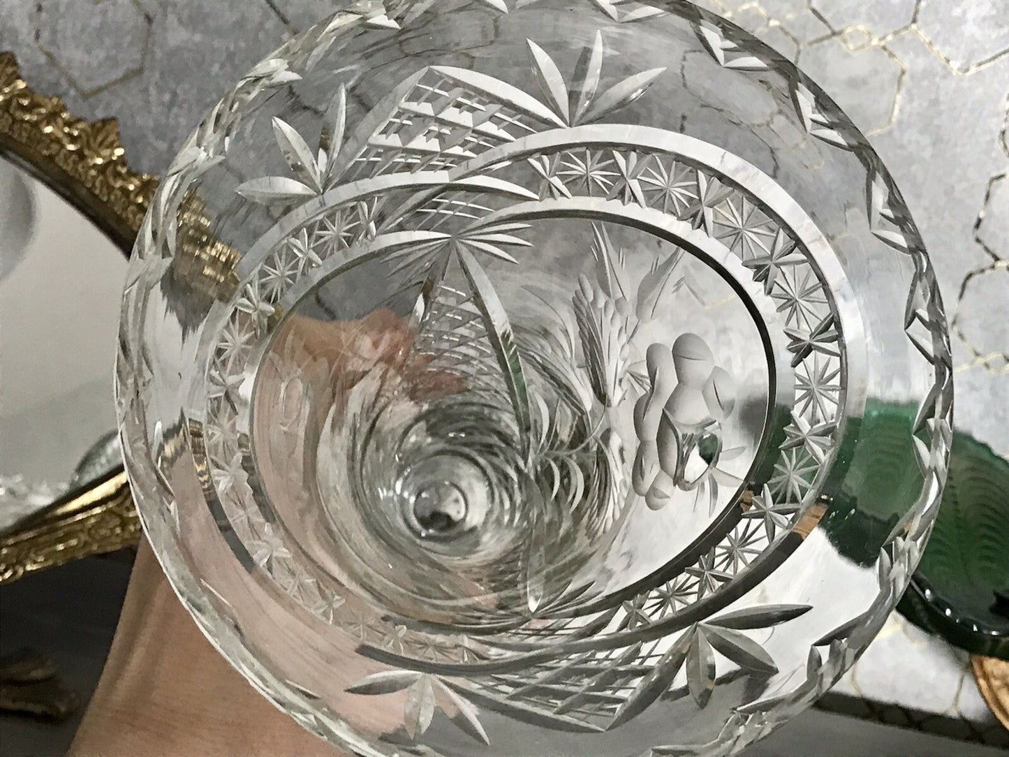 Antik Vase Glasvase Kristallglas geschliffen Art Déco Trichtervase Pokalvase