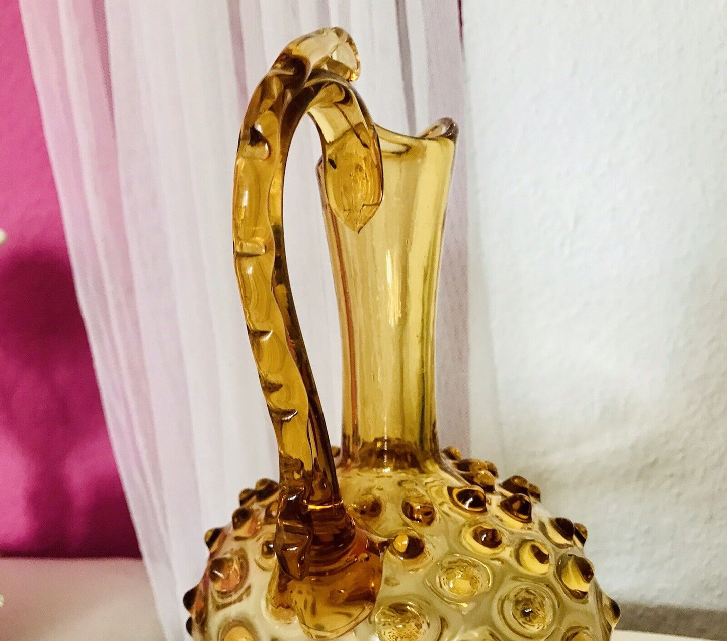 Murano Barovier Tosso ? 60er Karaffe Kanne Vase Glas Gelb Noppen Dubben Abriss