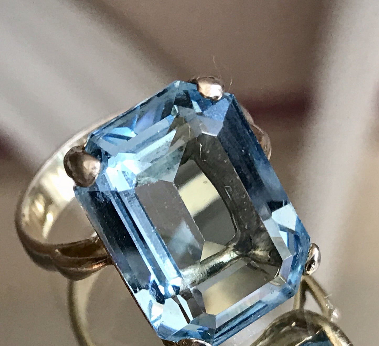 Vintage alt Damen Ring blauer Stein Silber vergoldet 925 Gr.59 18,8 wunderschön!