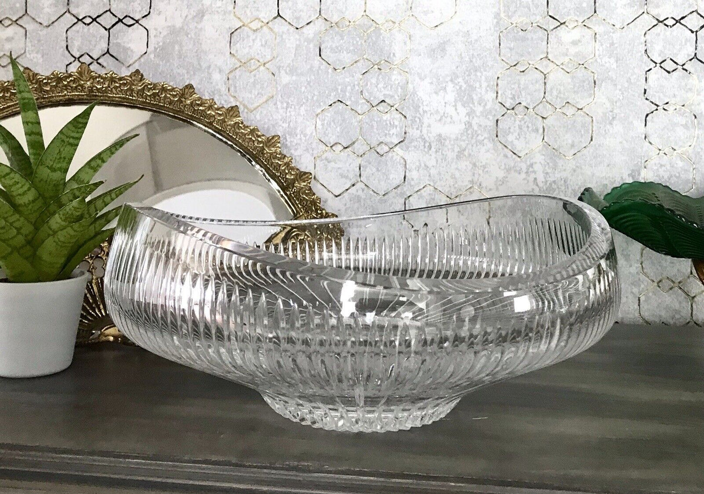 Vintage EDEL Bleikristall Schale Glasschale Kristallglas Glas Groß Schliff