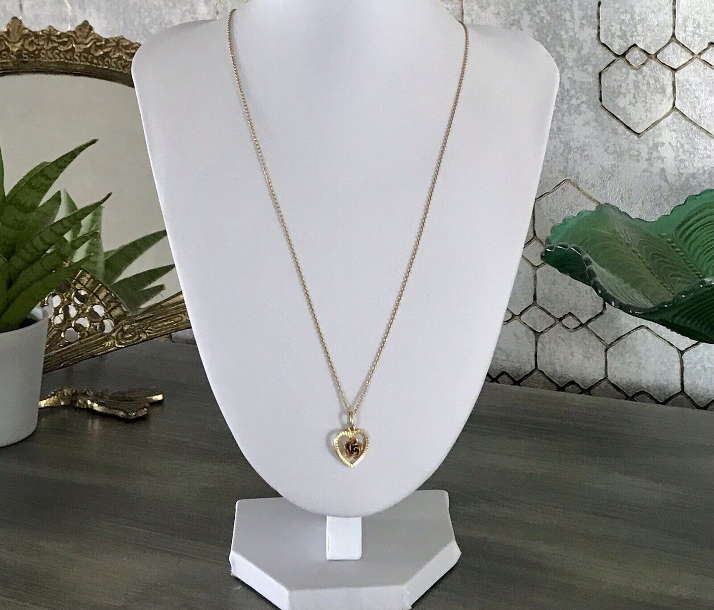 vergoldete 925 Silber Halskette mit vergoldetem Herz Rose Anhänger gold Farbe