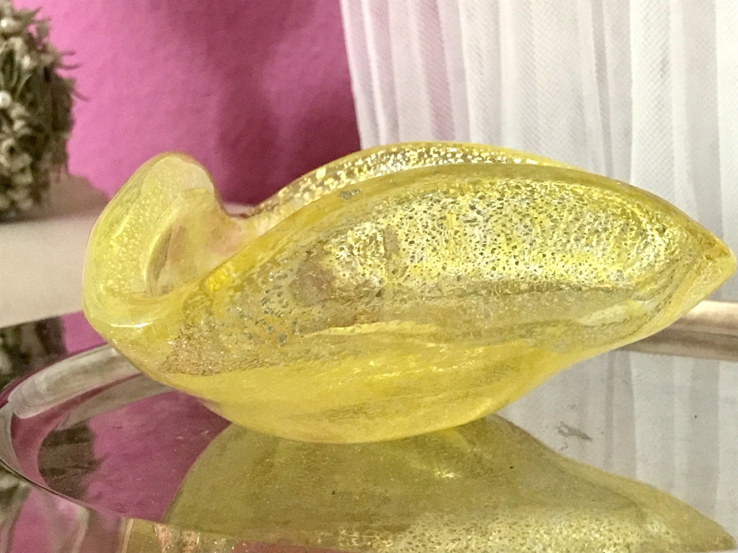 Murano 60er 70er Jahre Aschenbecher Schale Glas gelb So Schön! schillernd