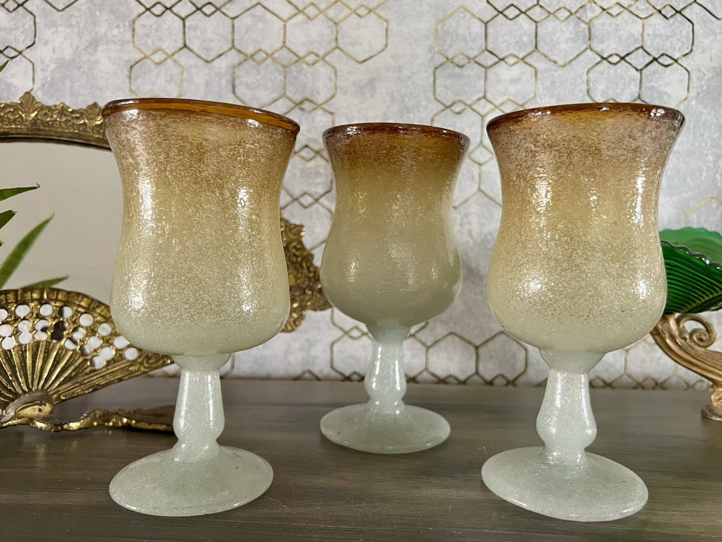 Antik Art Deco 3 Weingläser Weinkelche Glas Murano Pulegoso Napoleone Martinuzzi