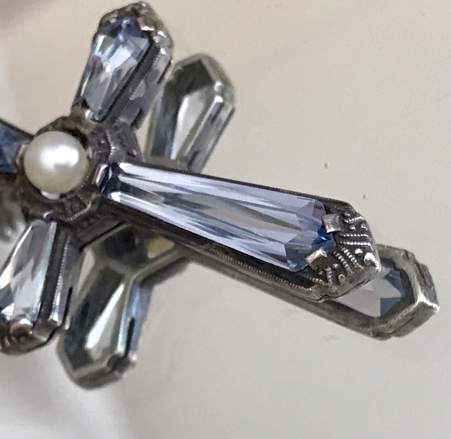 Antik Edel Art Déco Silber Kreuz Anhänger Kettenanhänger blaue Steine Aquamarin?