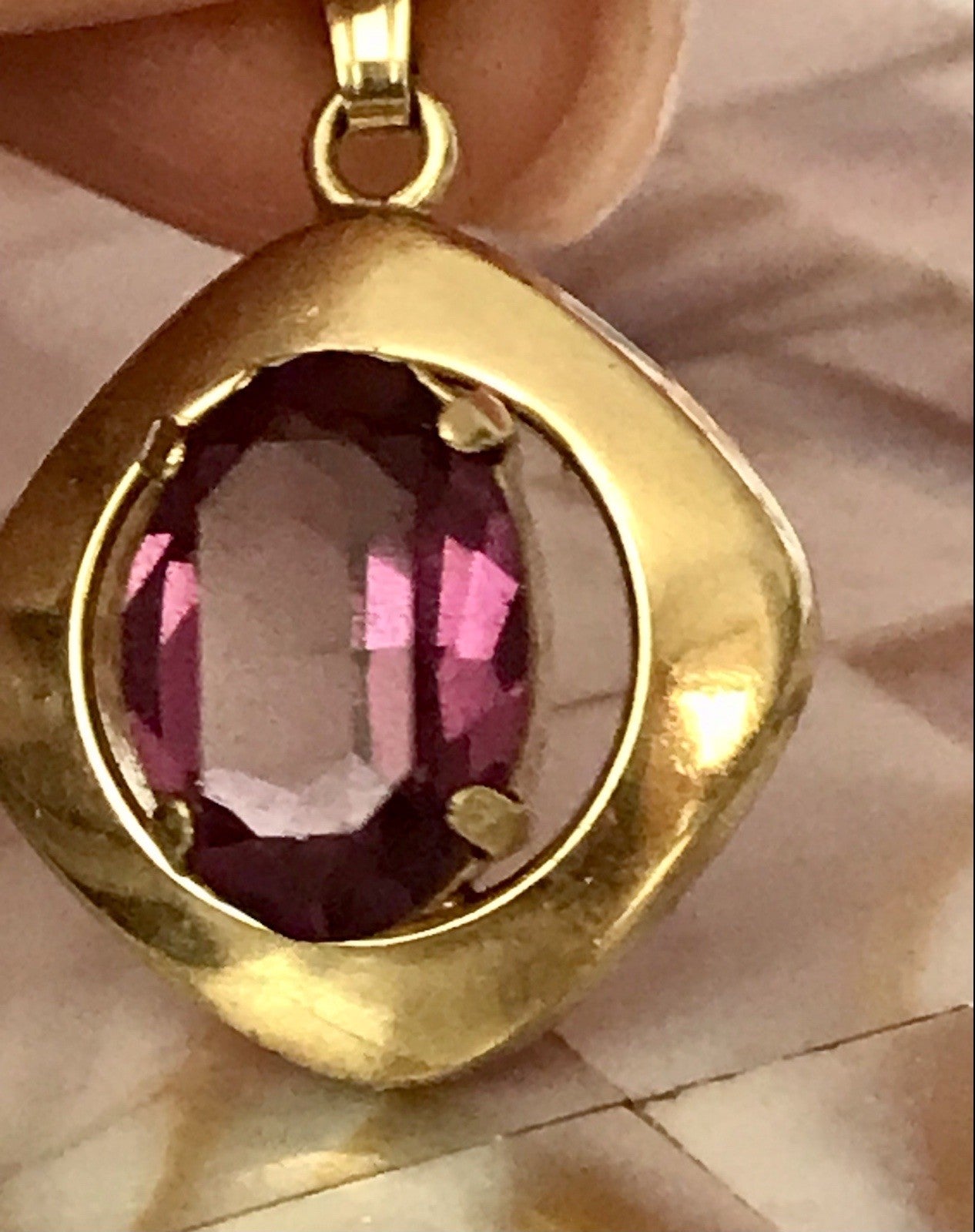Vintage Designer Anhänger lila Stein Amethyst? Amerik. Doublè vergoldet