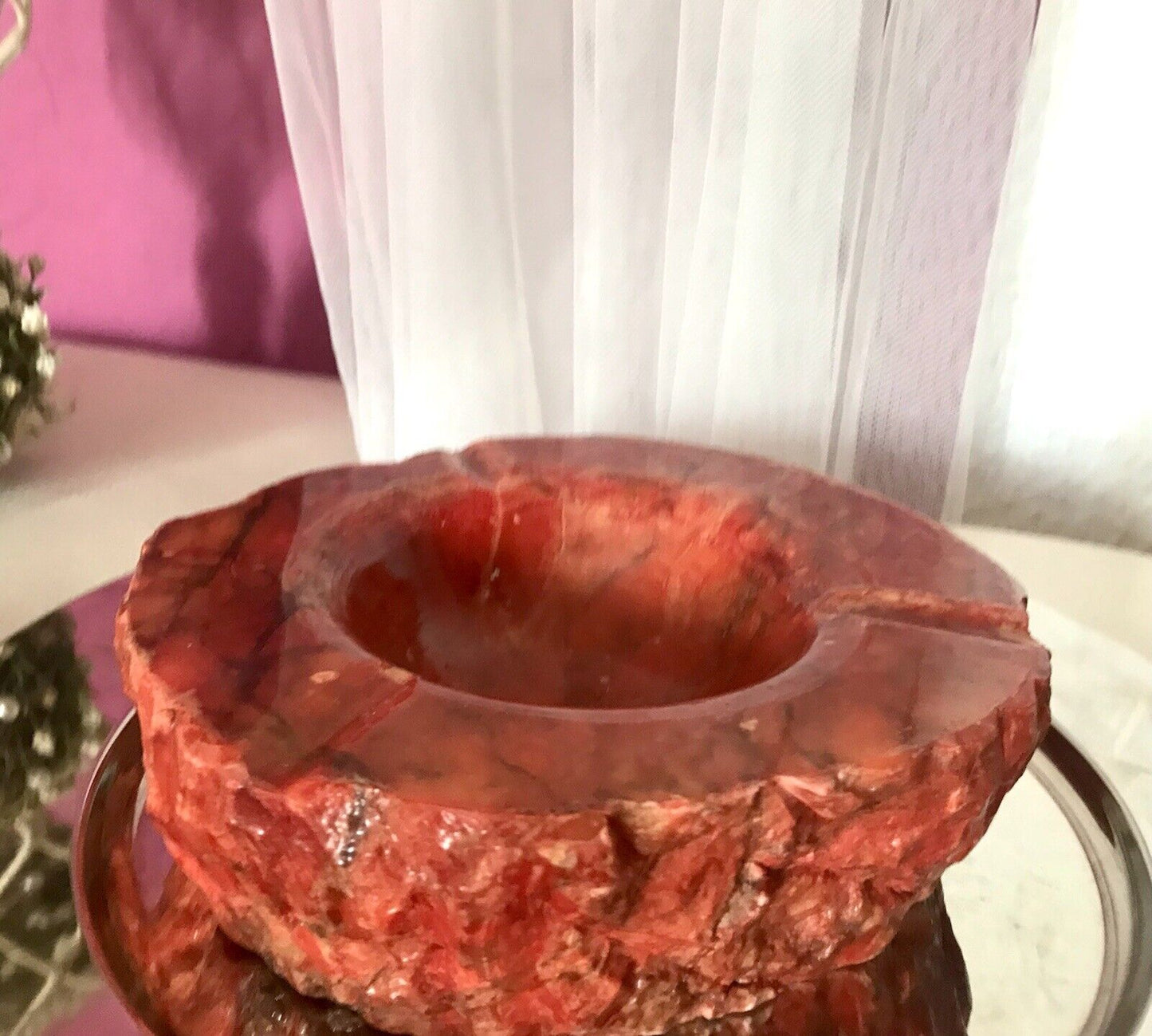 Vintage Aschenbecher Ascher roter Alabaster Romano Bianci 70er Design Klassiker