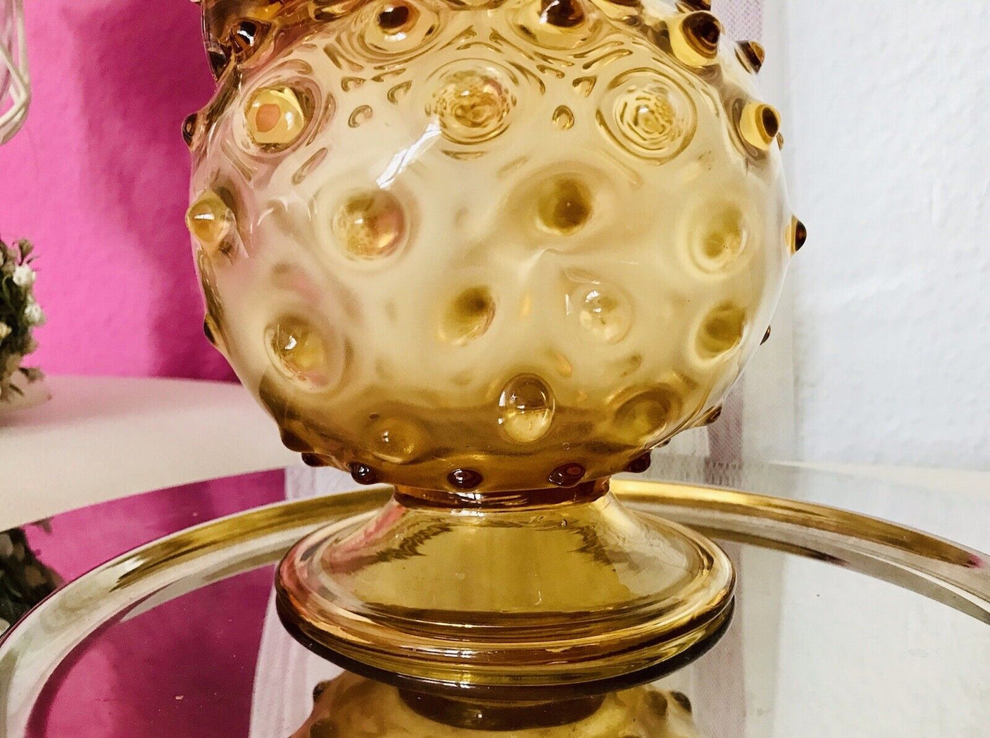 Murano Barovier Tosso ? 60er Karaffe Kanne Vase Glas Gelb Noppen Dubben Abriss