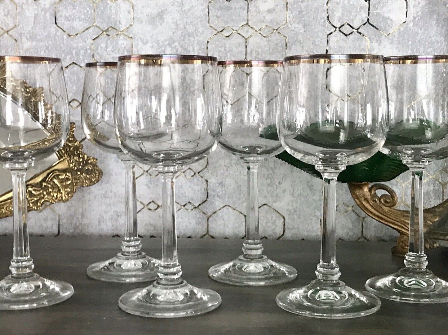 Art Déco Stil 6 Gläser Weingläser Weißweingläser Glas Goldrand Lausitzer