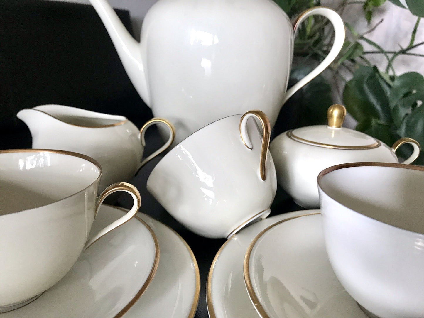 Vintage Art Déco elfenbein Porzellan Kaffeeservice Service 12 Pers. Edelstein