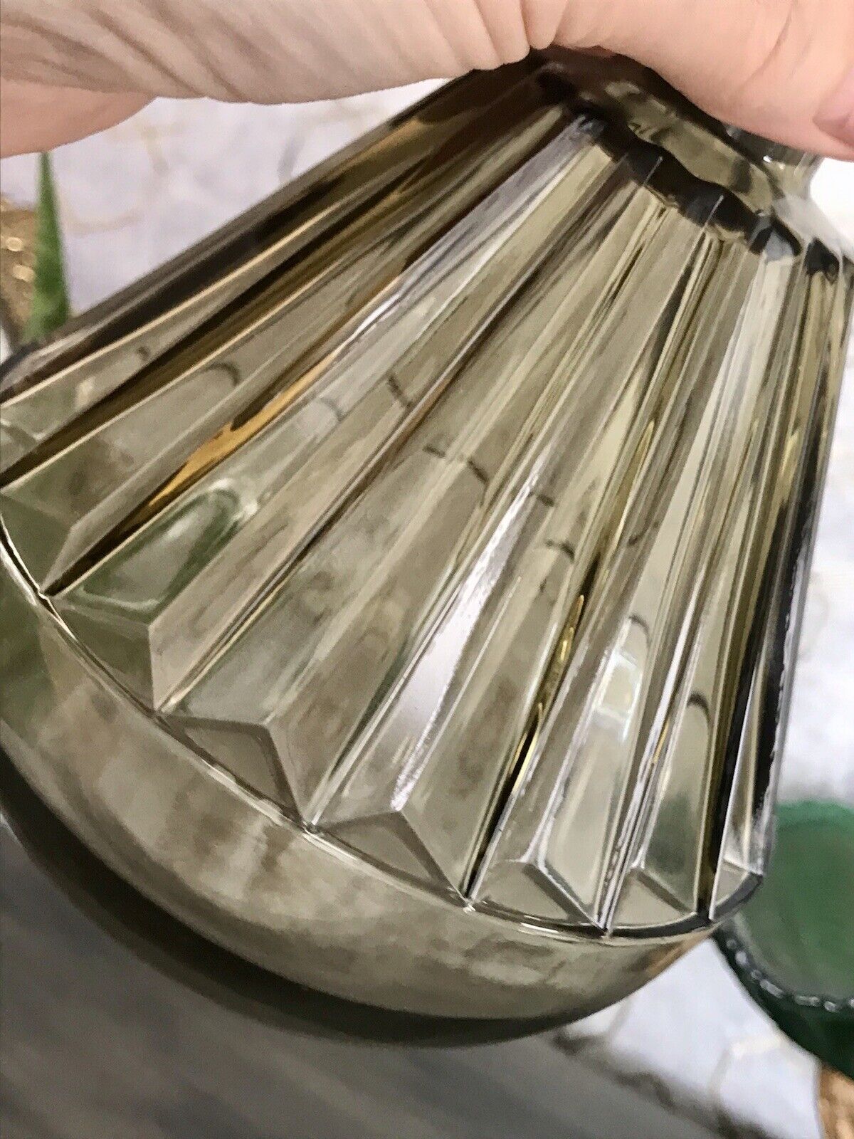 Antik Art Déco Bauhaus Glas Karaffe Dekanter Rauchglas wundervoll