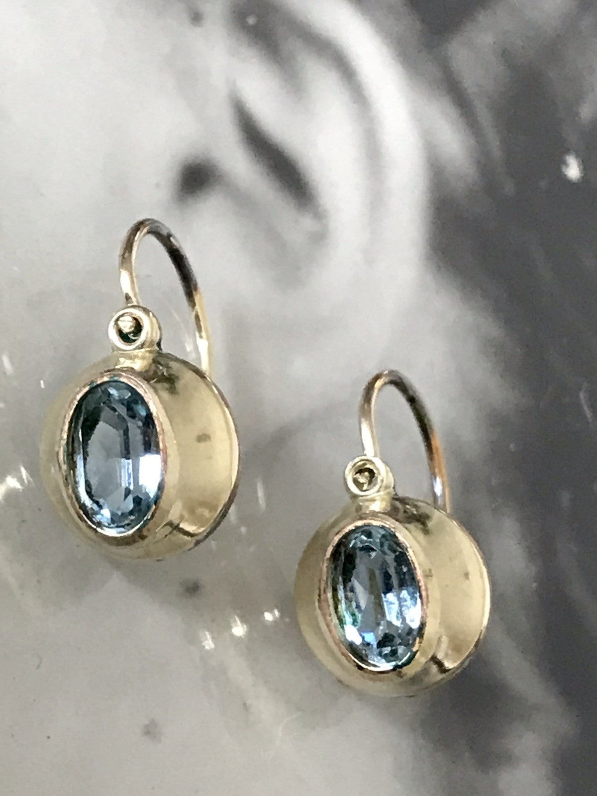 Vintage Damen Ohrringe Ohrhänger Ohrstecker blaue Steine Amerikan. Double K&L
