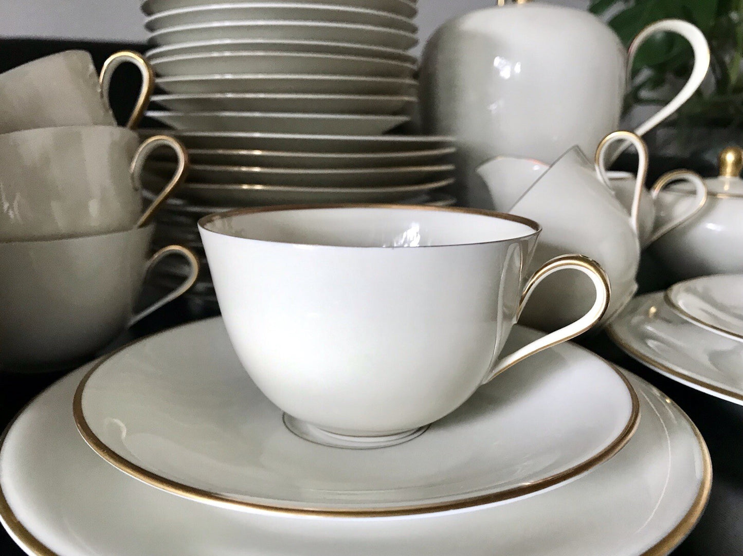 Vintage Art Déco elfenbein Porzellan Kaffeeservice Service 12 Pers. Edelstein