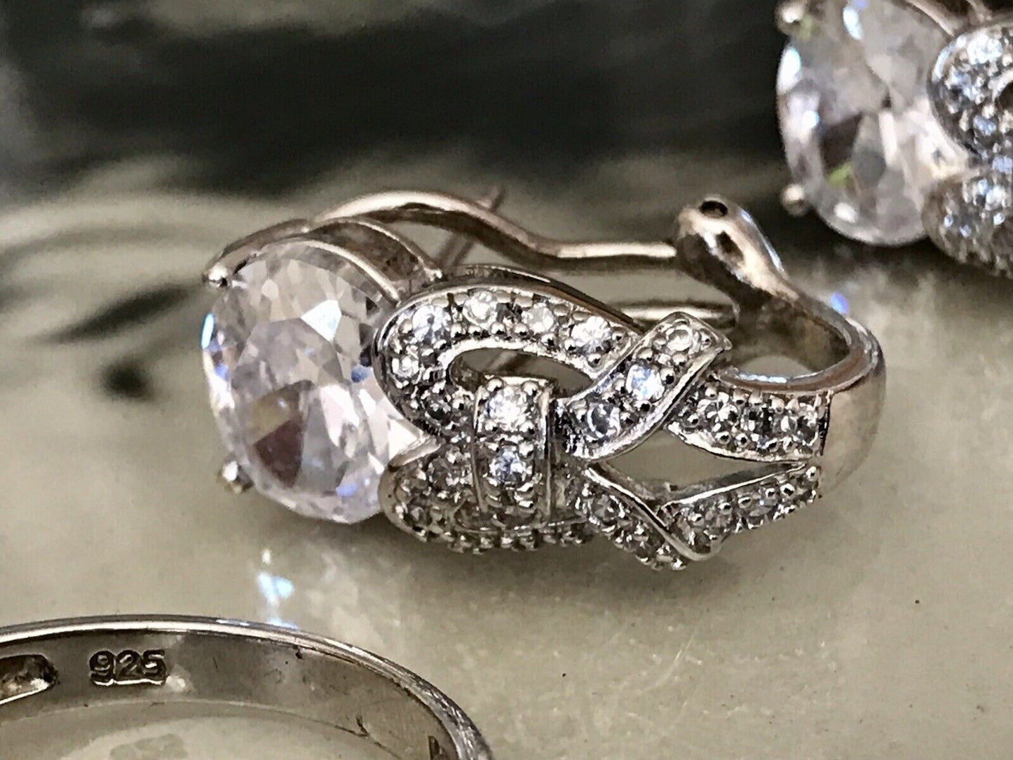 Edel Schmuck Set DAMEN RING & Ohrringe Silber 925 Gr.63 Steine Cubic Zirkonia