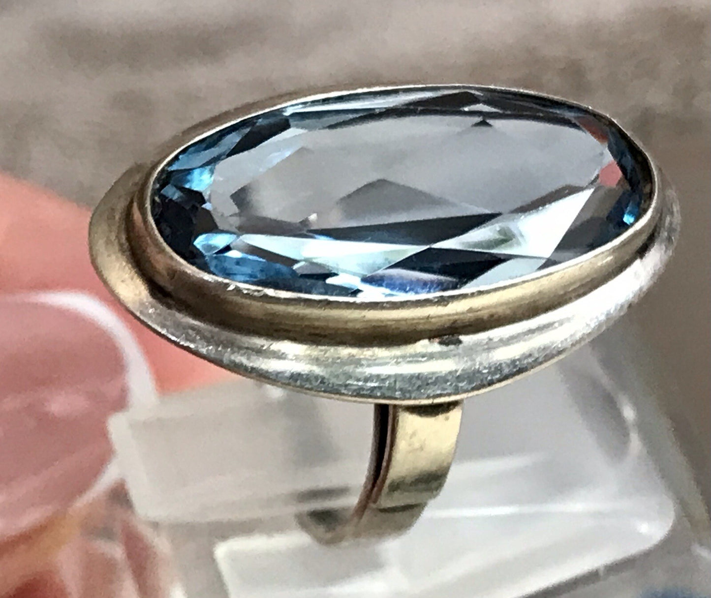 Vintage Edel DAMEN RING Silber 835 blauer Stein Topas? Gr.52 16,5