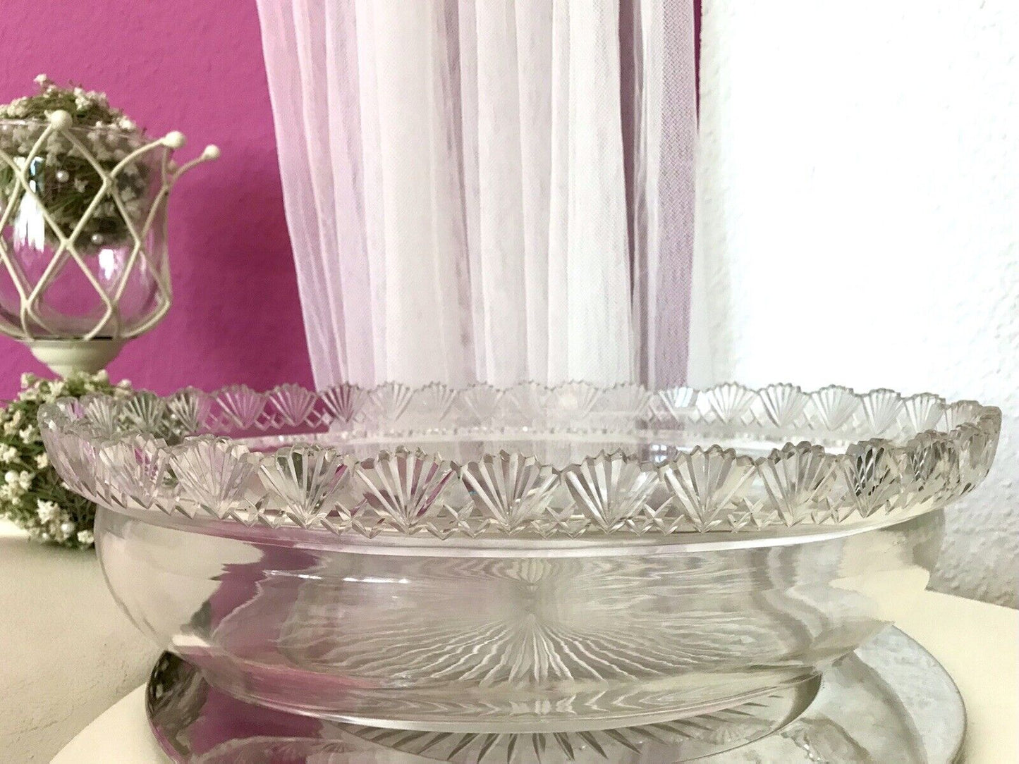 Antik Groß Bleikristall Schale Glasschale Jardiniere Kristallglas Glaseinsatz