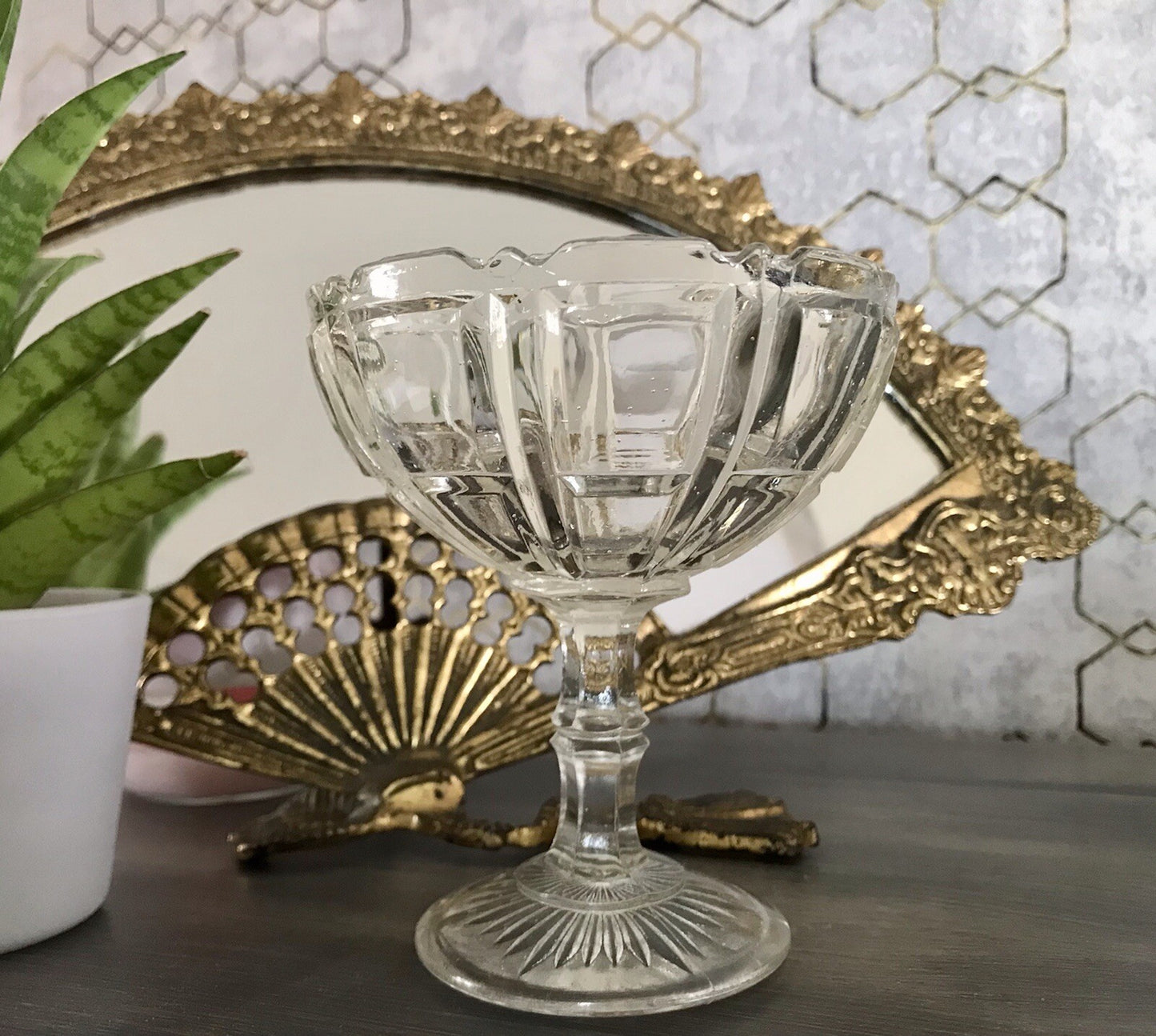 Antik Jugendstil Art Déco Pressglas Glas Fußschale Schale Zuckerschale