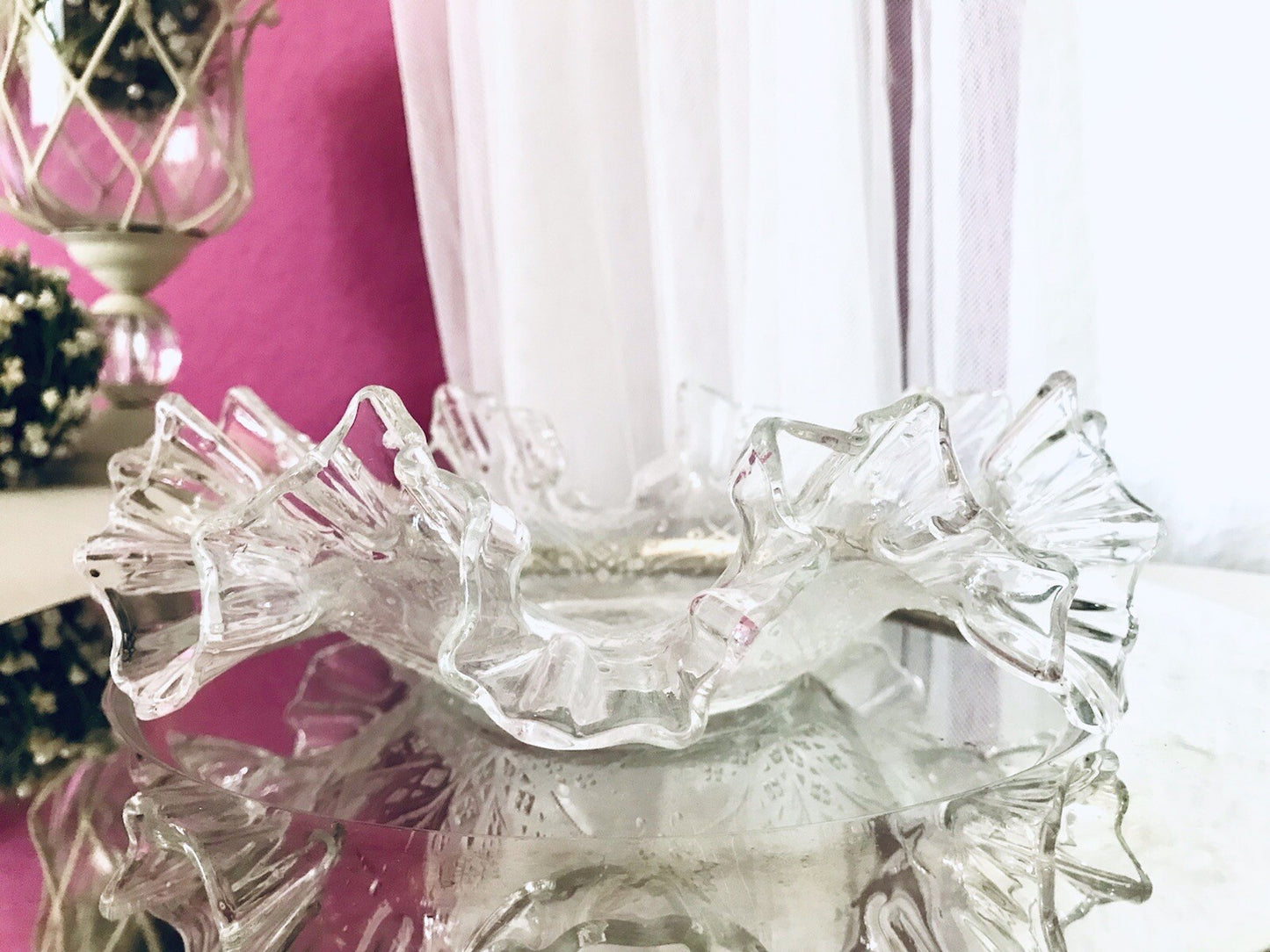 Antik Jugendstil gewellter Serviettenrand Pressglas Schale Glas so schön!