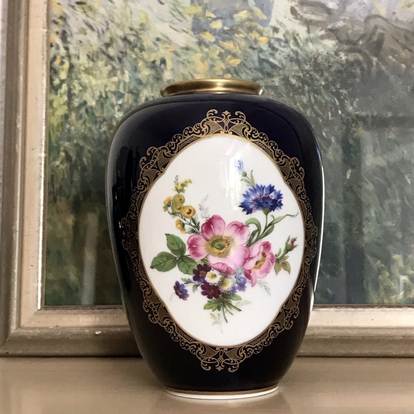 Vintage Alt 1 Porzellan Prunkvase Vase Echt Kobalt blau bunt Weimarer Porzellan