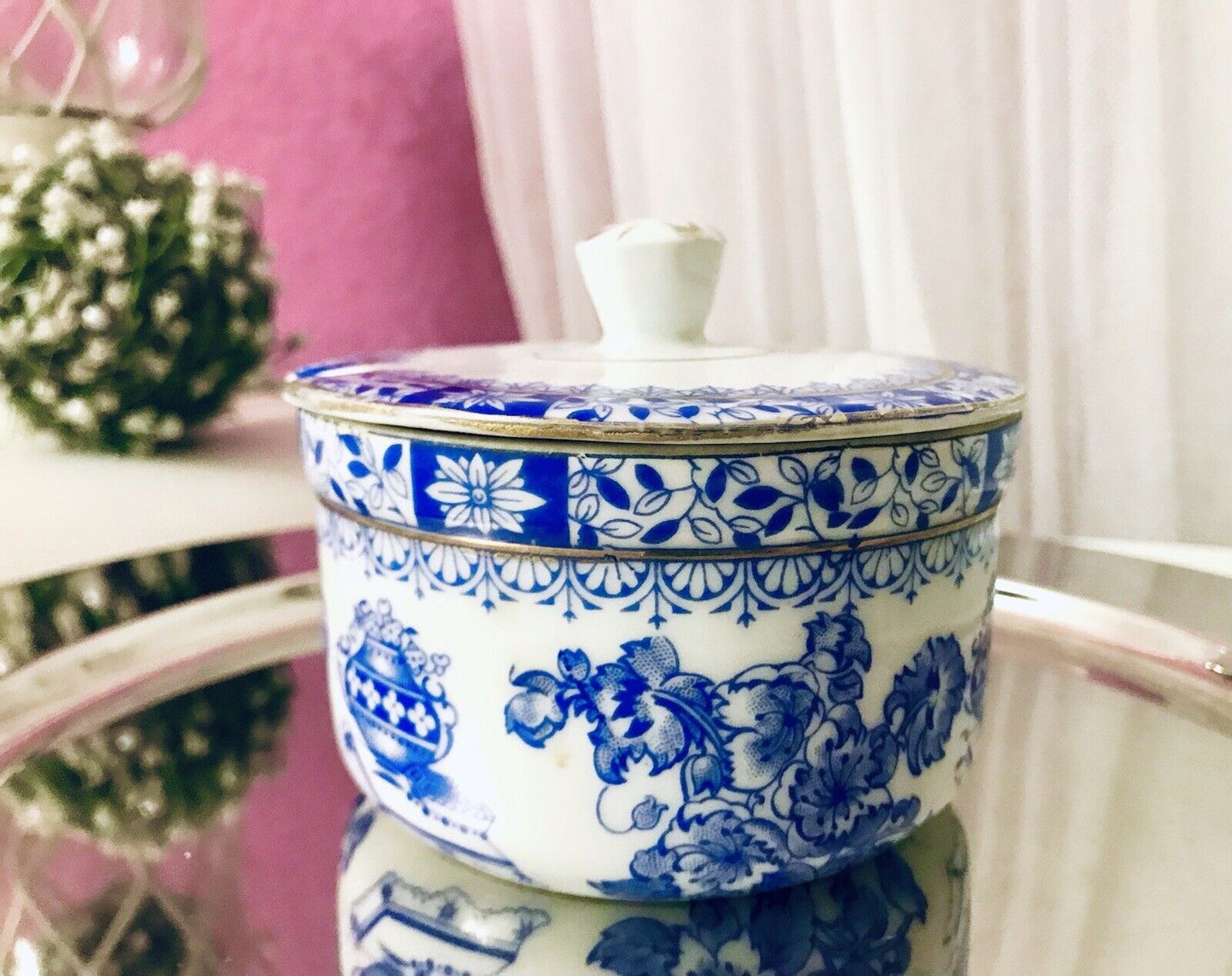Antik Art Déco Porzellan Deckeldose Dose China Blau Oscar Schaller ??