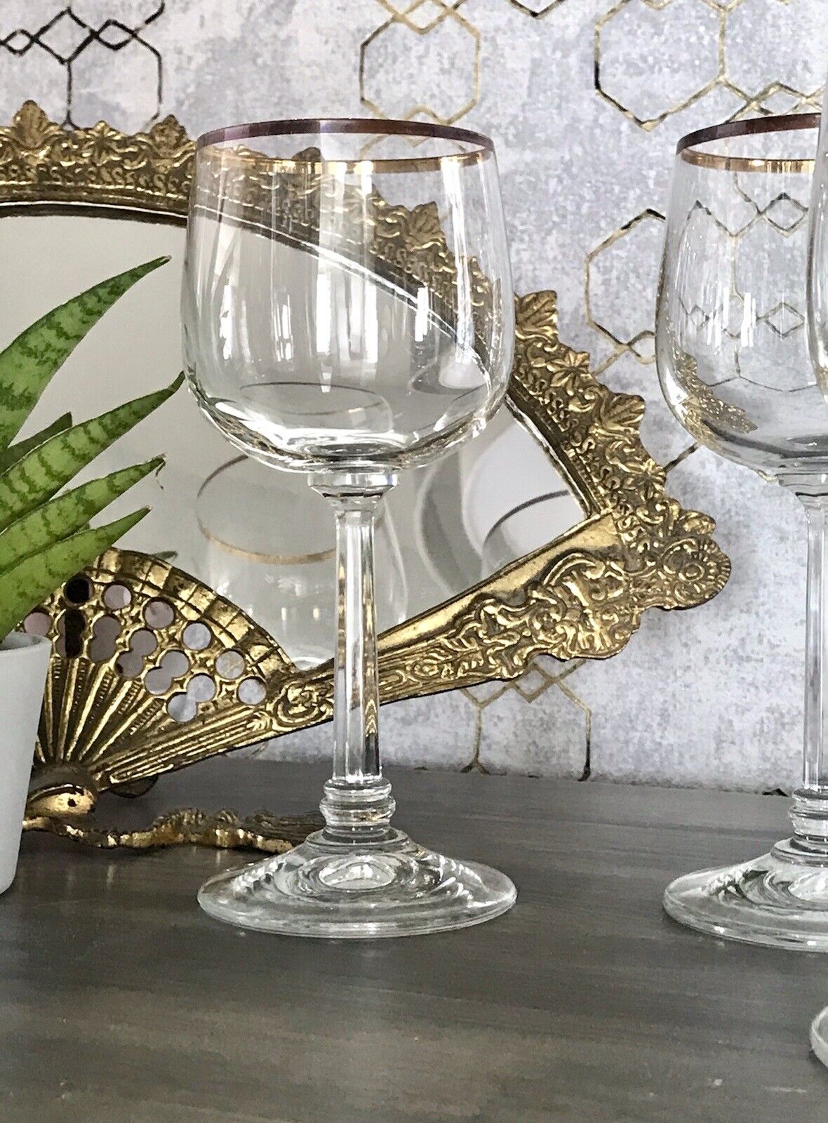 Art Déco Stil 6 Gläser Weingläser Weißweingläser Glas Goldrand Lausitzer
