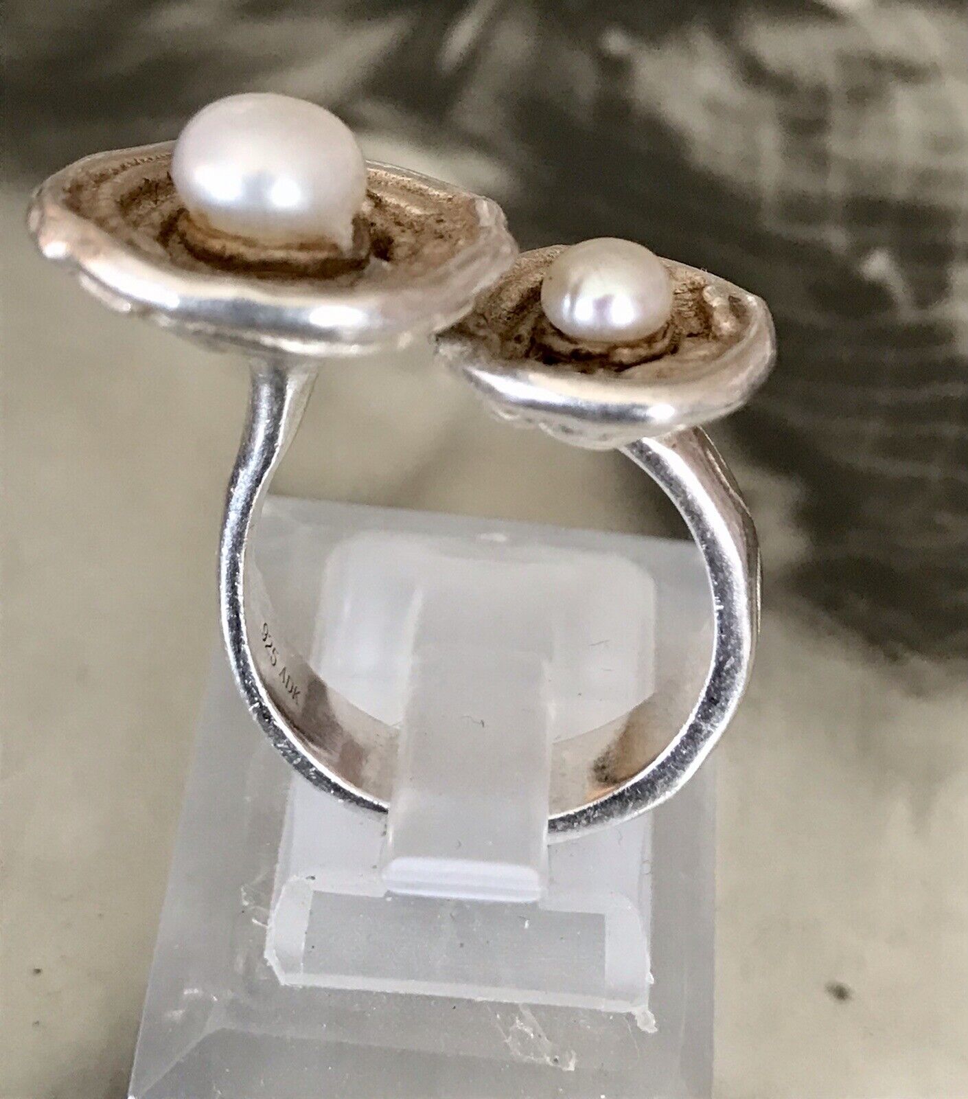 Vintage Modernist Designer DAMEN RING 925 Silber ADK Gr.58- 60 Perlen