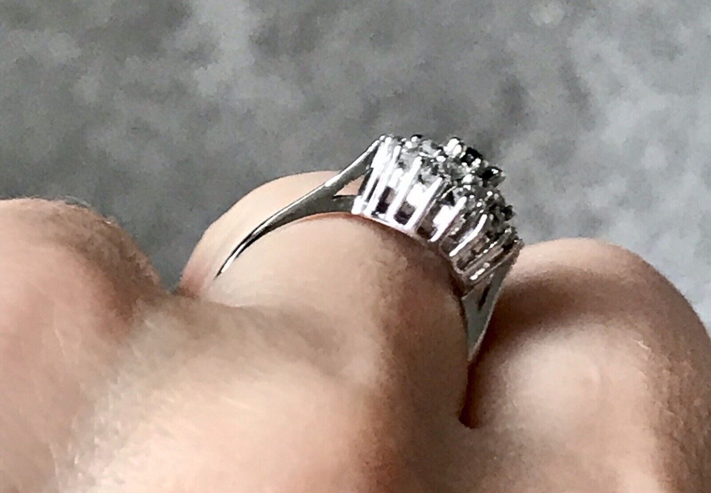 Vintage Entourage Halo Ring farblose Steine & Saphir Silber 925 ~Gr.54
