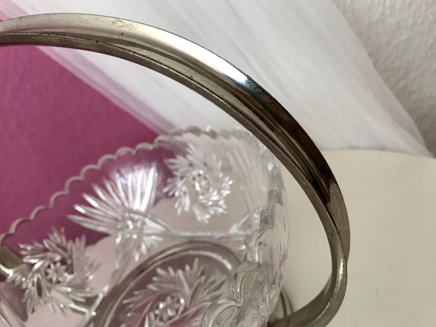 Antik Art Déco Schale Tafelaufsatz Pressglas Metallmontur Korb