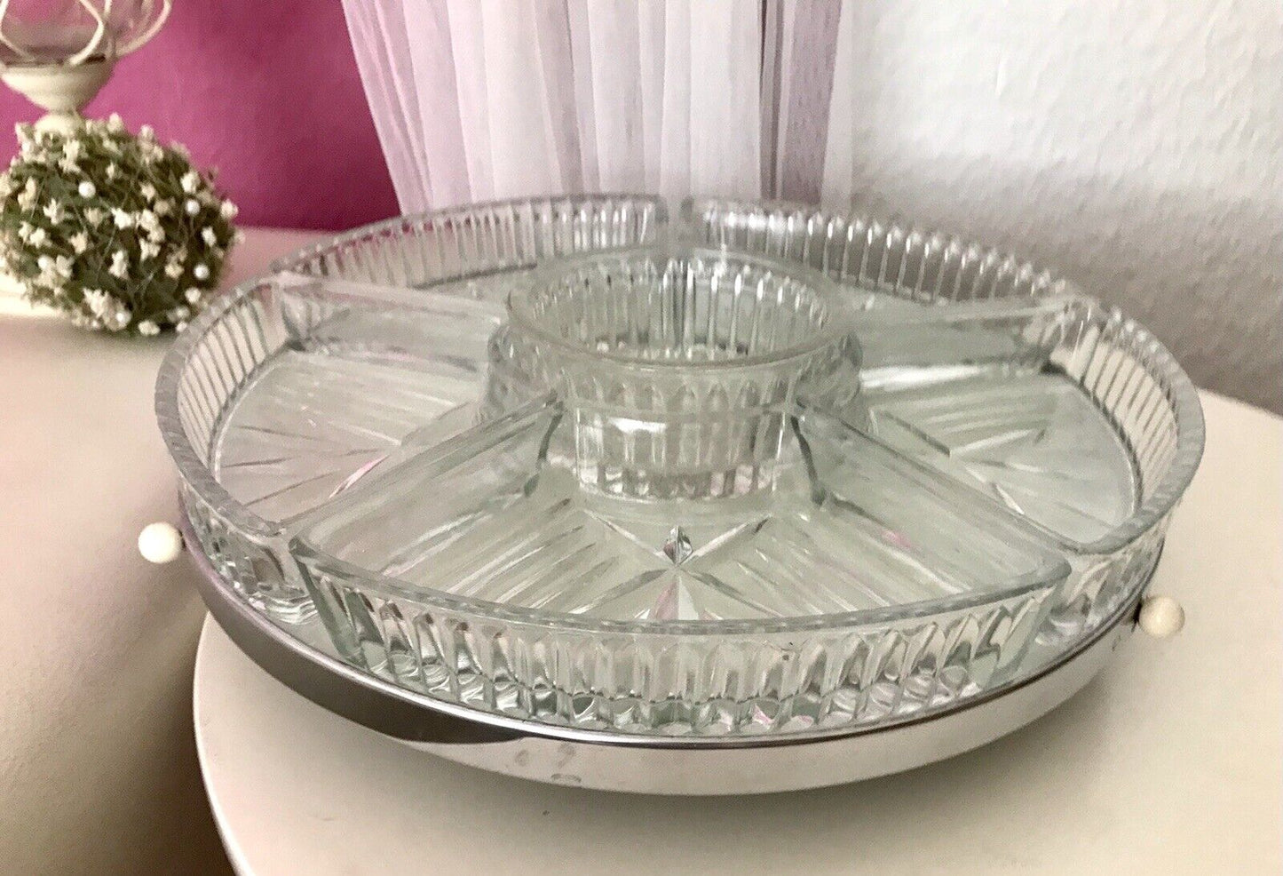 Antik schöne Art Déco Schale Tafelaufsatz Kabarett-Schale Pressglas drehbar