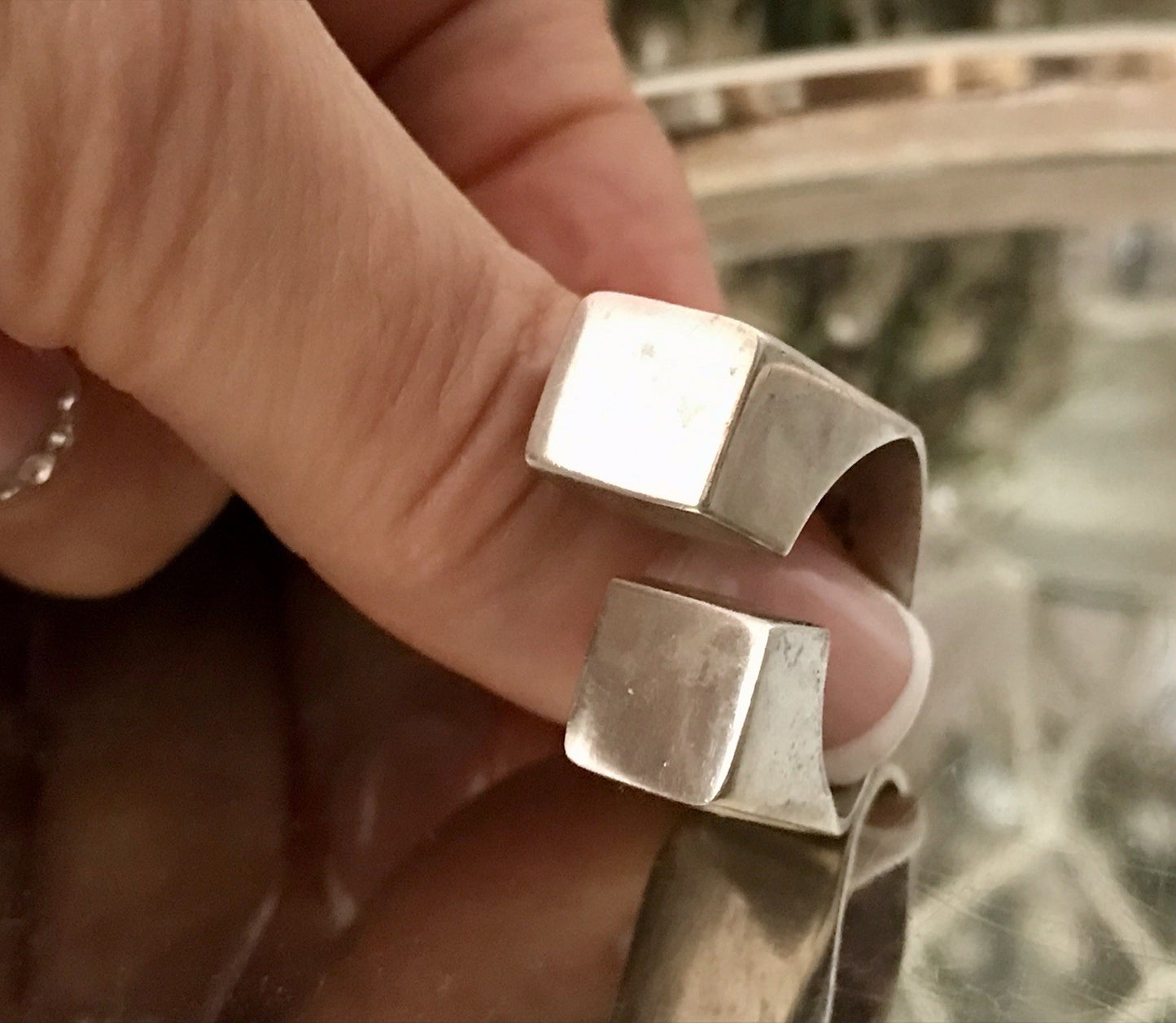 Vintage Modernist Designer DAMEN RING 925 Silber Cube Avantgarde 55 bis 59