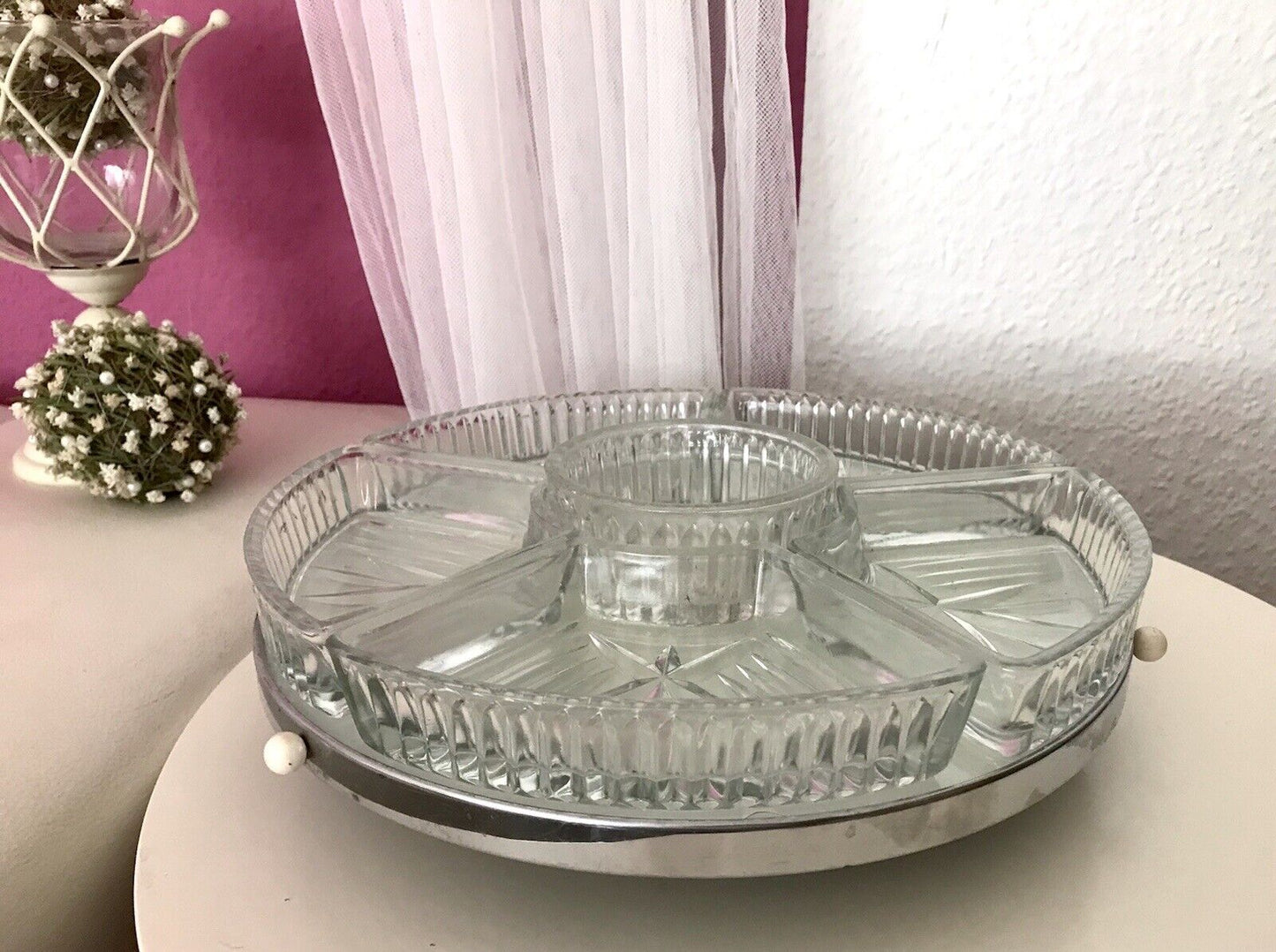 Antik schöne Art Déco Schale Tafelaufsatz Kabarett-Schale Pressglas drehbar