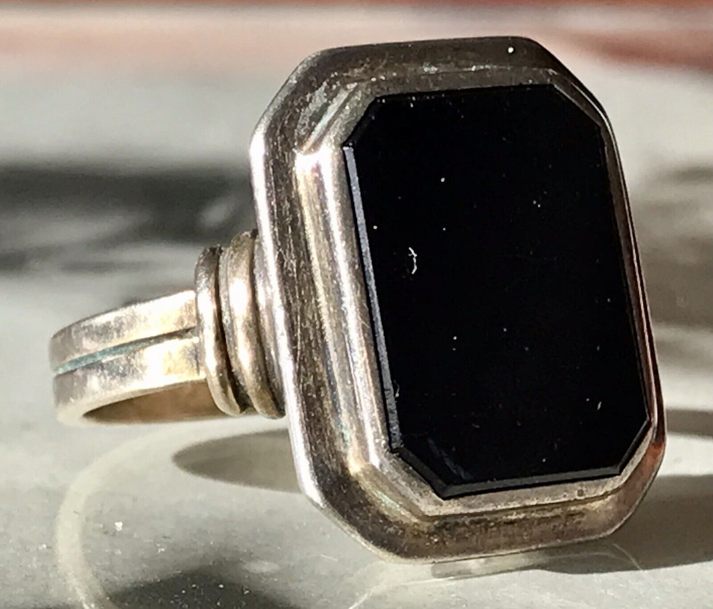 Antik Art Déco Edel Onyx Siegel RING Silber 835 Gr.60