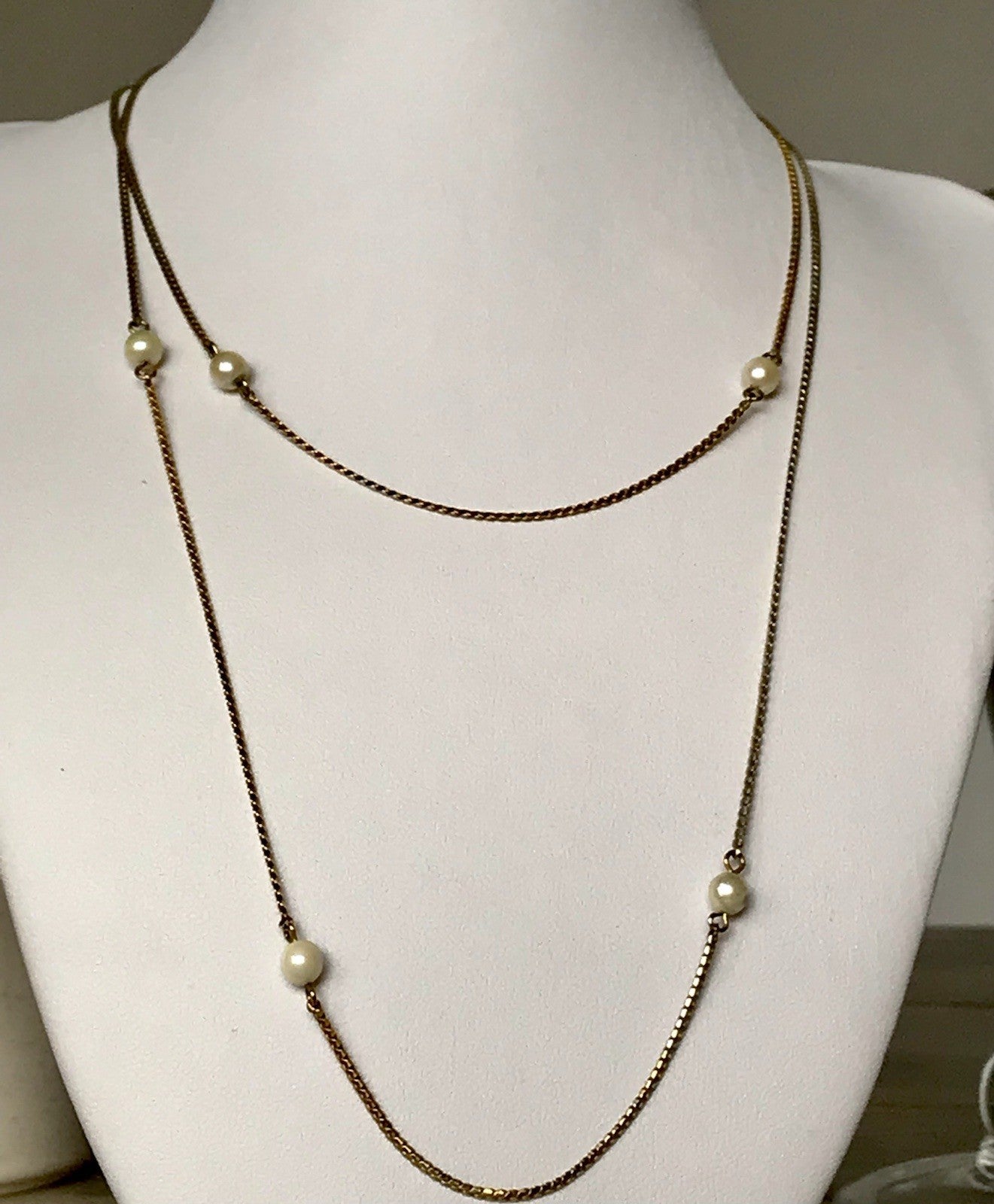 Antik lange Halskette 925 Silber vergoldet Collier Kette Perlen Zuchtperlen