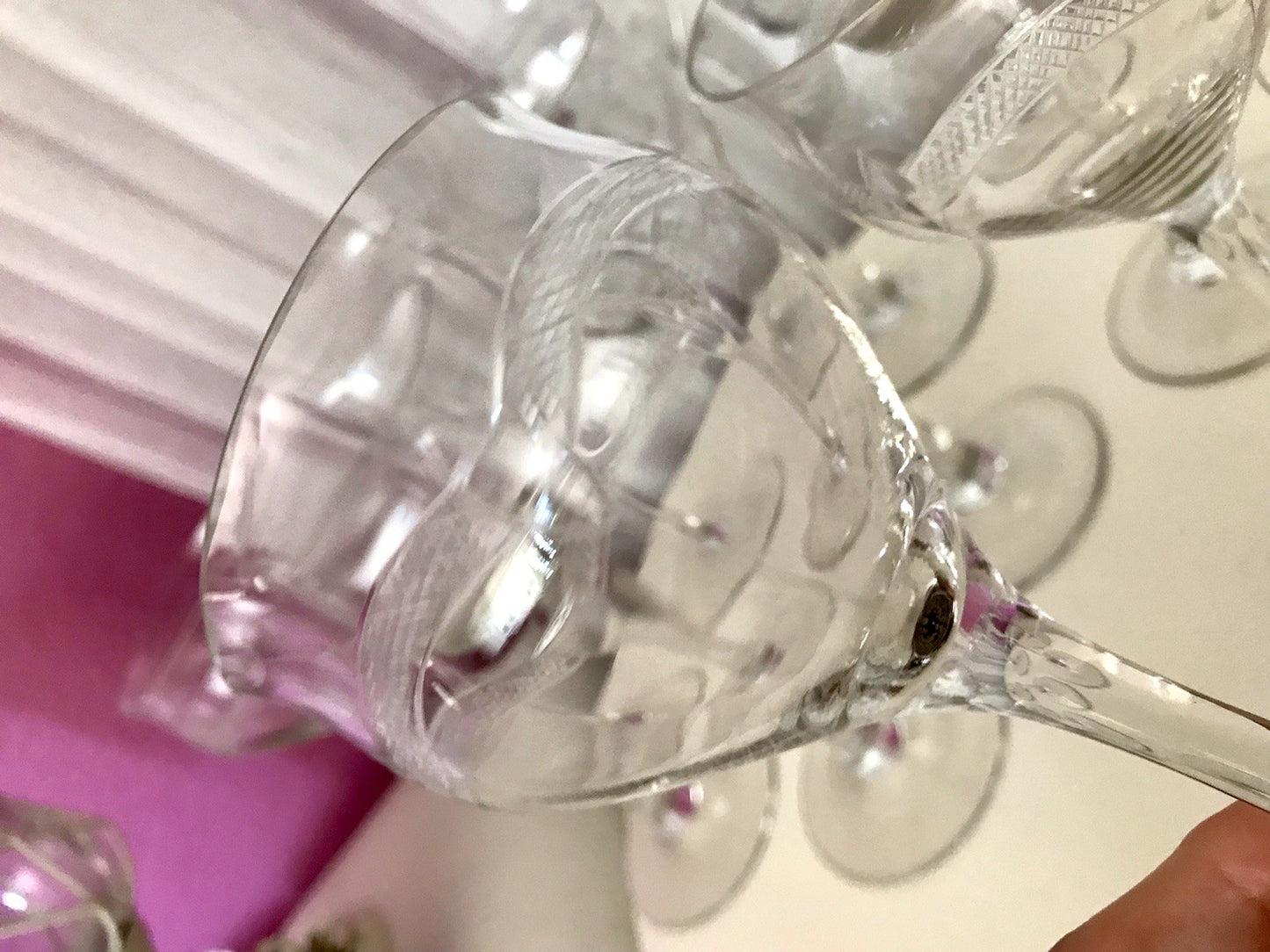 Antik Weingläser 10x Gläser Jugendstil optisch gerippt Schliffdekor