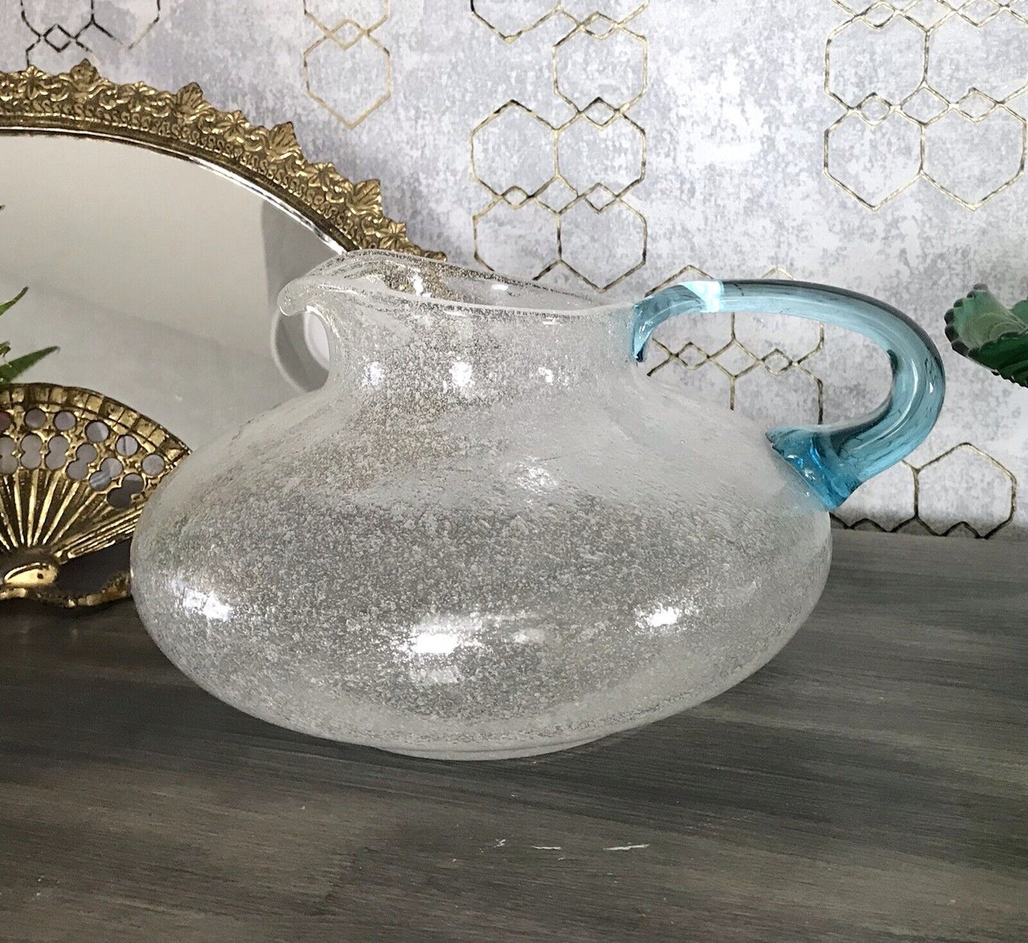 Vintage Glaskunst Kanne Krug Glaskrug Karaffe Glasvase Glas Schaumglas