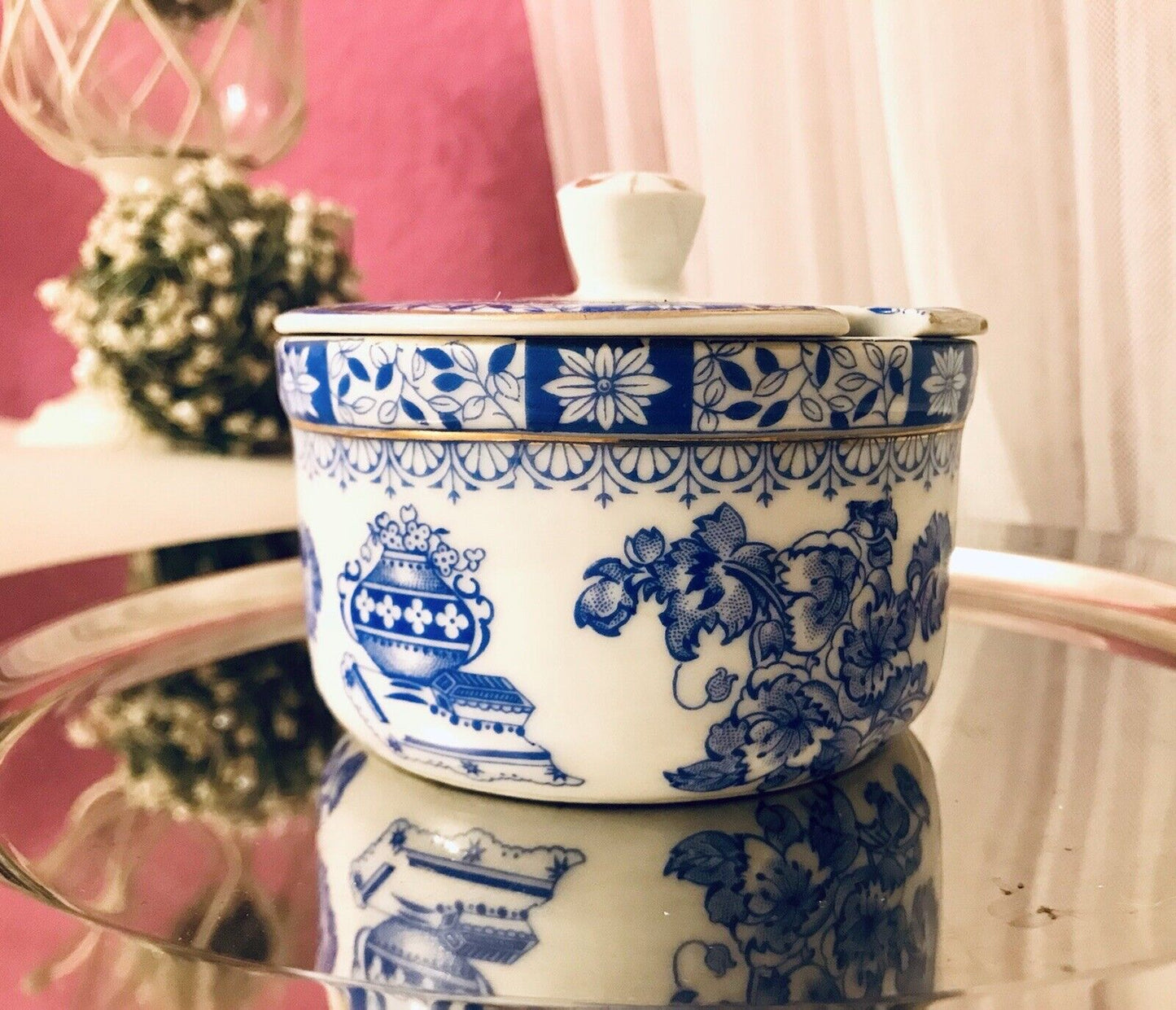 Antik Art Déco Porzellan Deckeldose Dose China Blau Oscar Schaller ??