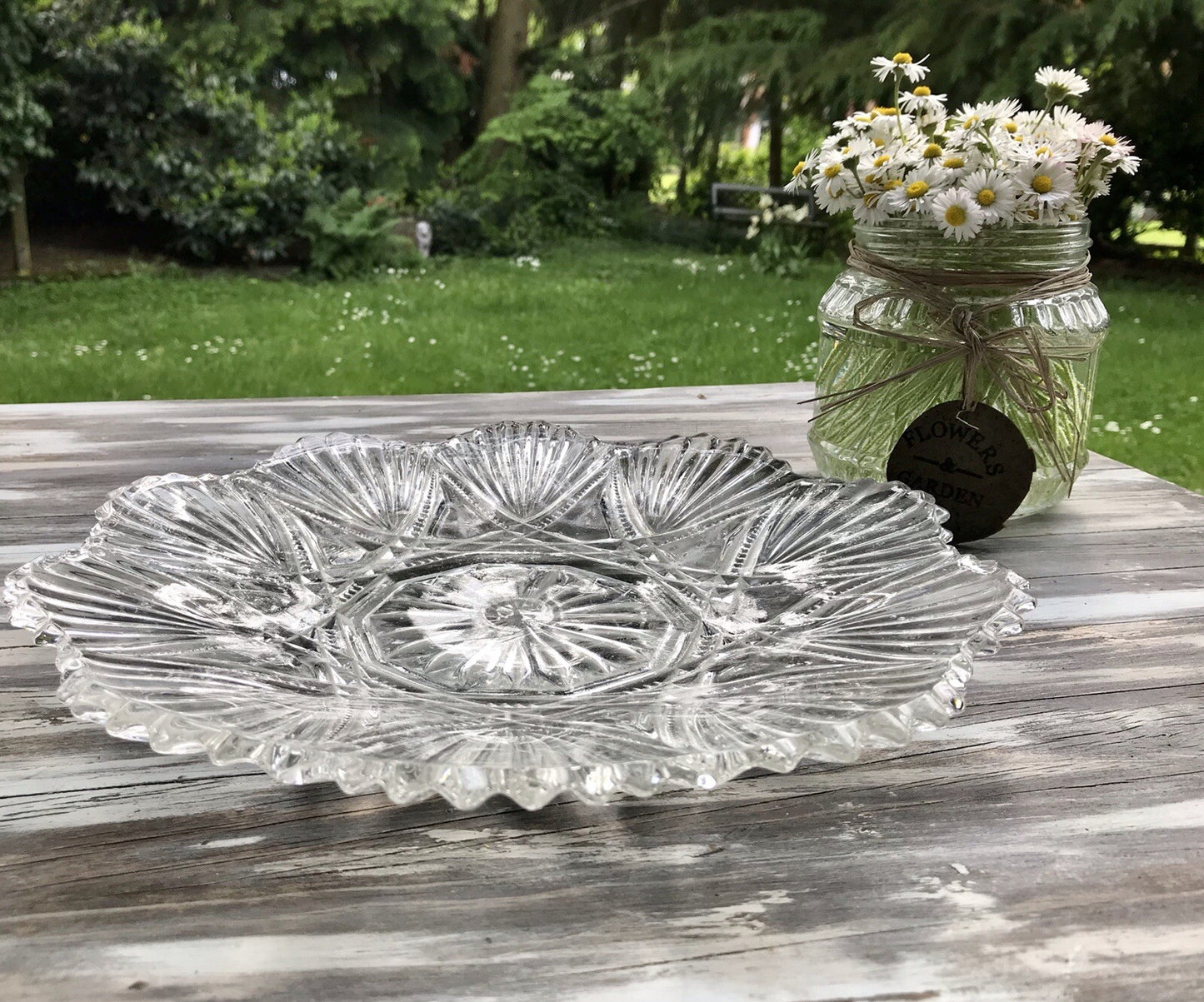 Antik Jugendstil Pressglas Teller Antik Glas flache Schale Kuchenteller (1 St.)