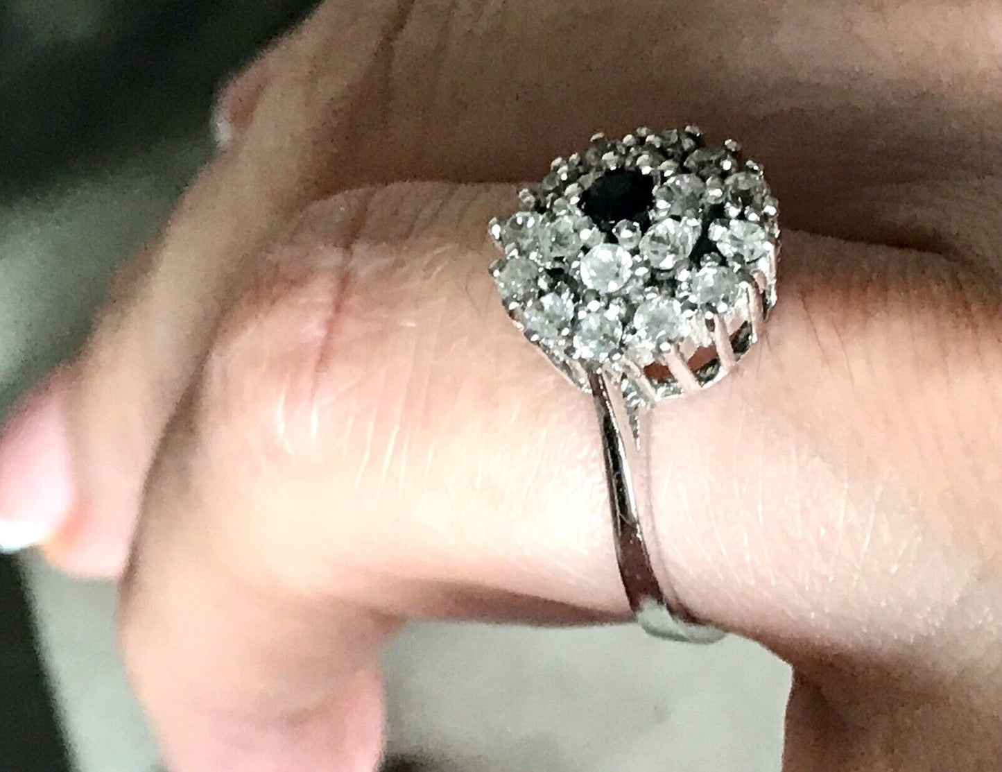 Vintage Entourage Halo Ring farblose Steine & Saphir Silber 925 ~Gr.54