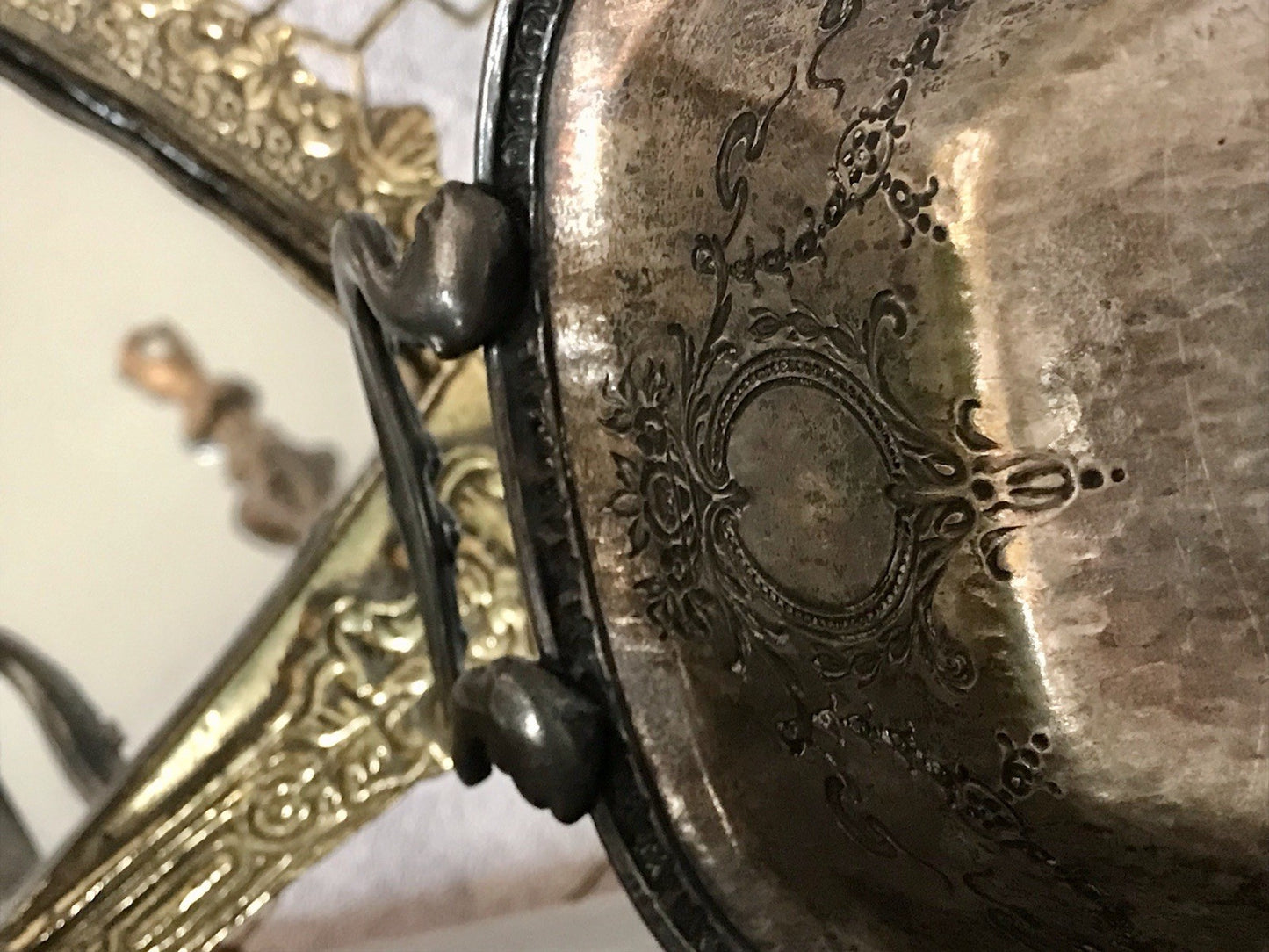 Antik Schale versilbert Art Nouveau Jugendstil um 1900 oval Handhaben Relief