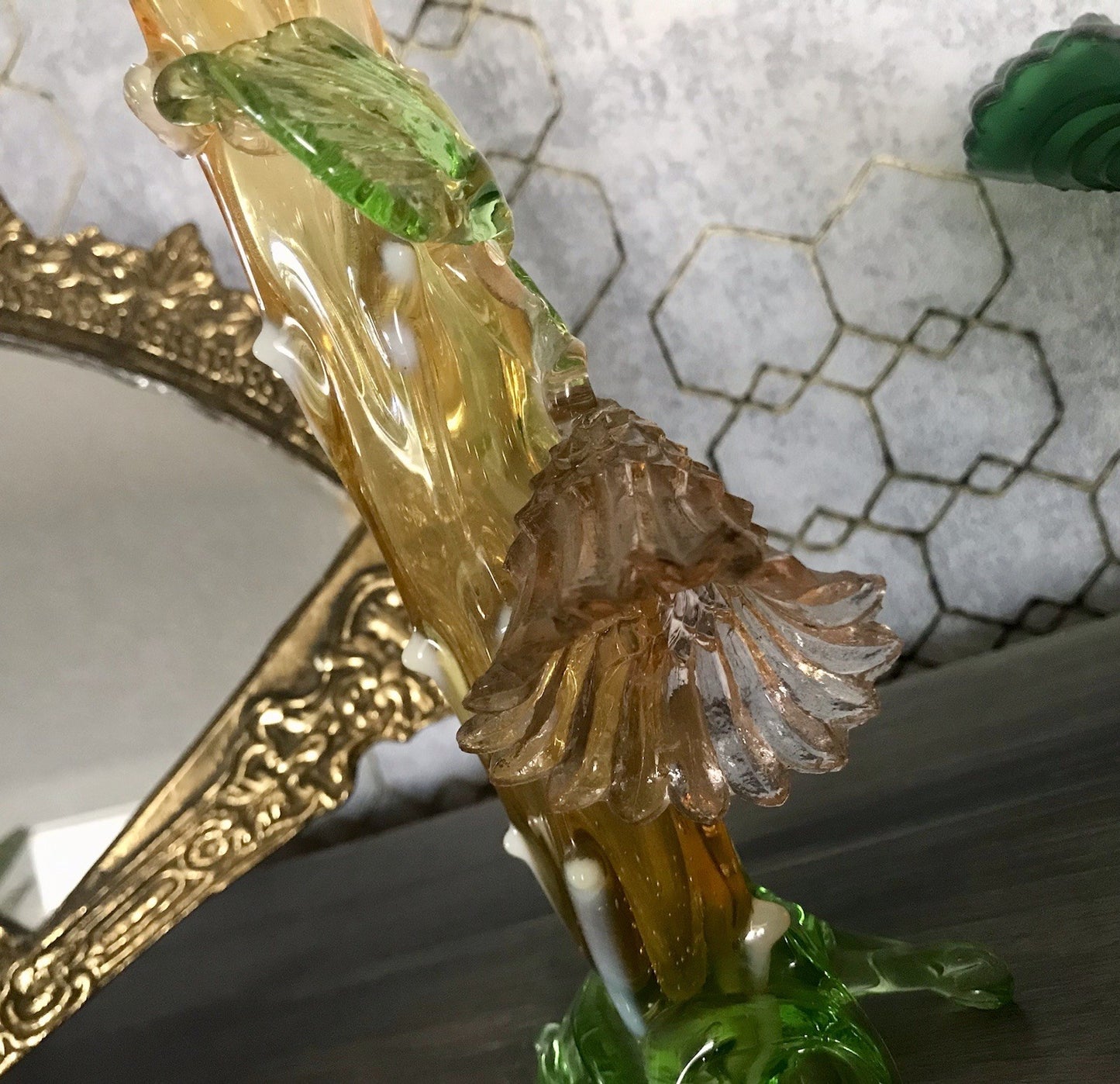 Antik Vase Glasvase Jugendstil Aufschmelzungen Krallik? Lötz? teils Uranglas