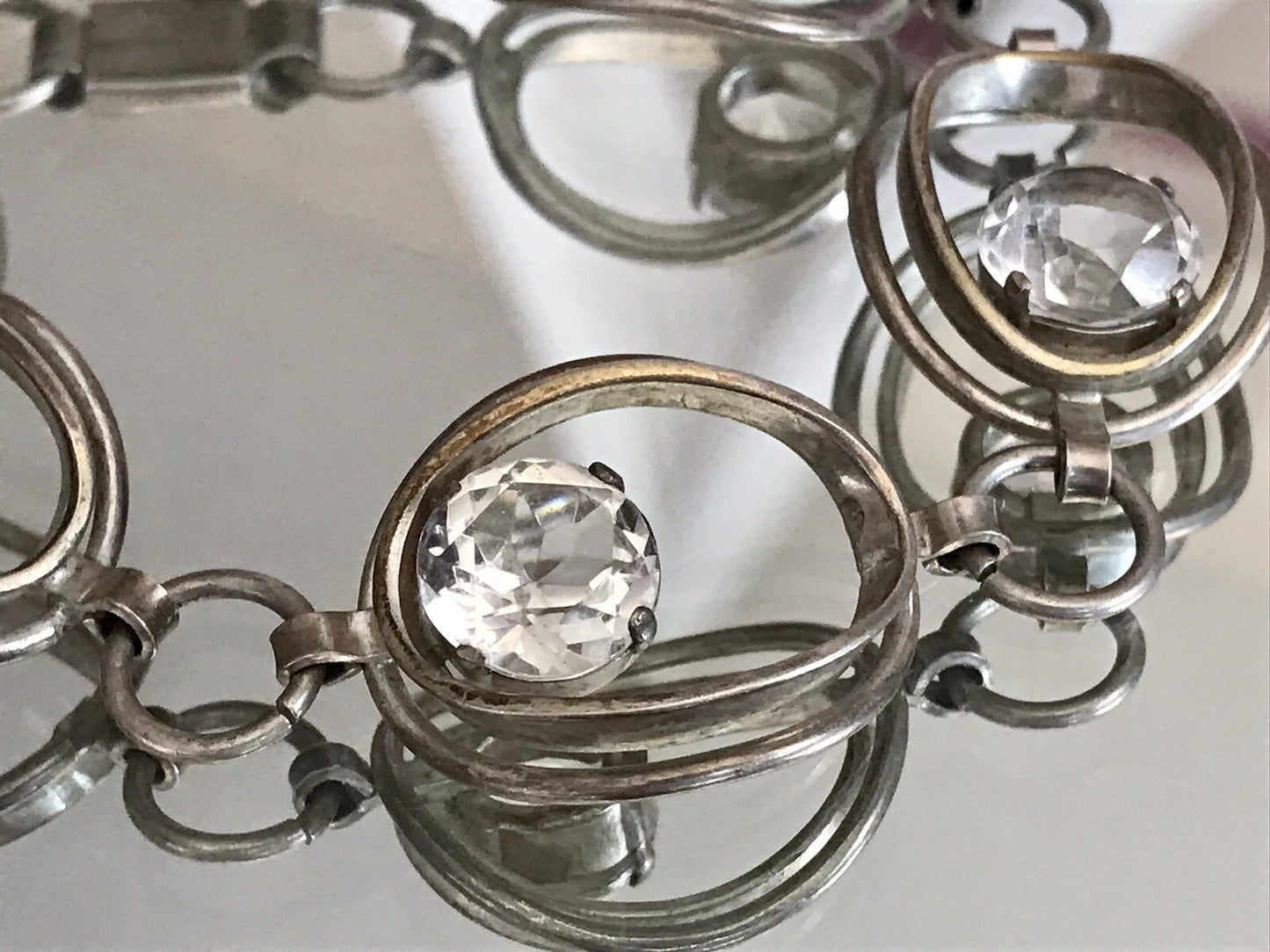Alt Vintage 60er Armband 835 Silber farblose Steine wunderschön!