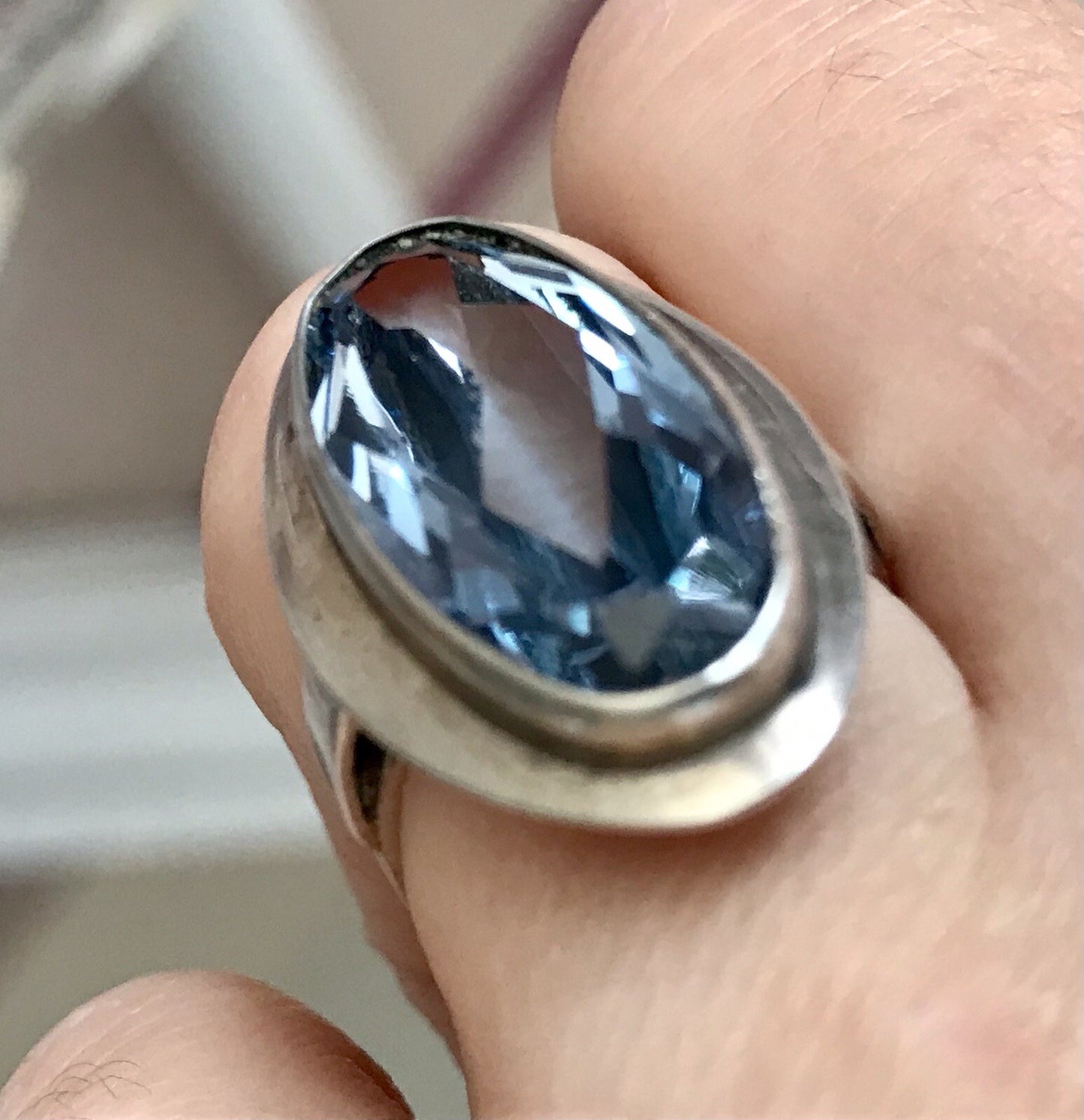 Vintage Edel DAMEN RING Silber 835 blauer Stein Topas? Gr.52 16,5