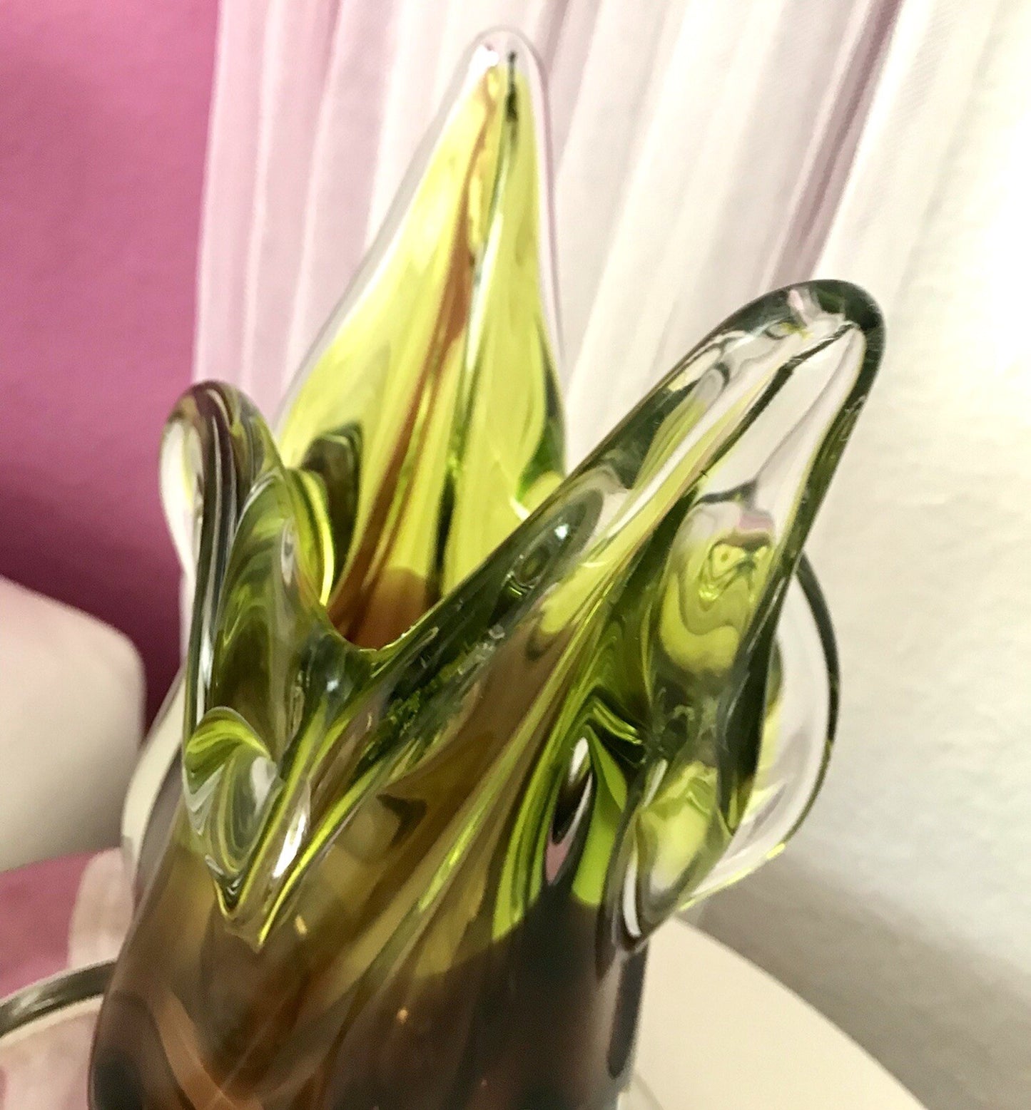Vintage große Glasvase Vase Chribska 60er Jahre Glas Hospodka grün aubergine