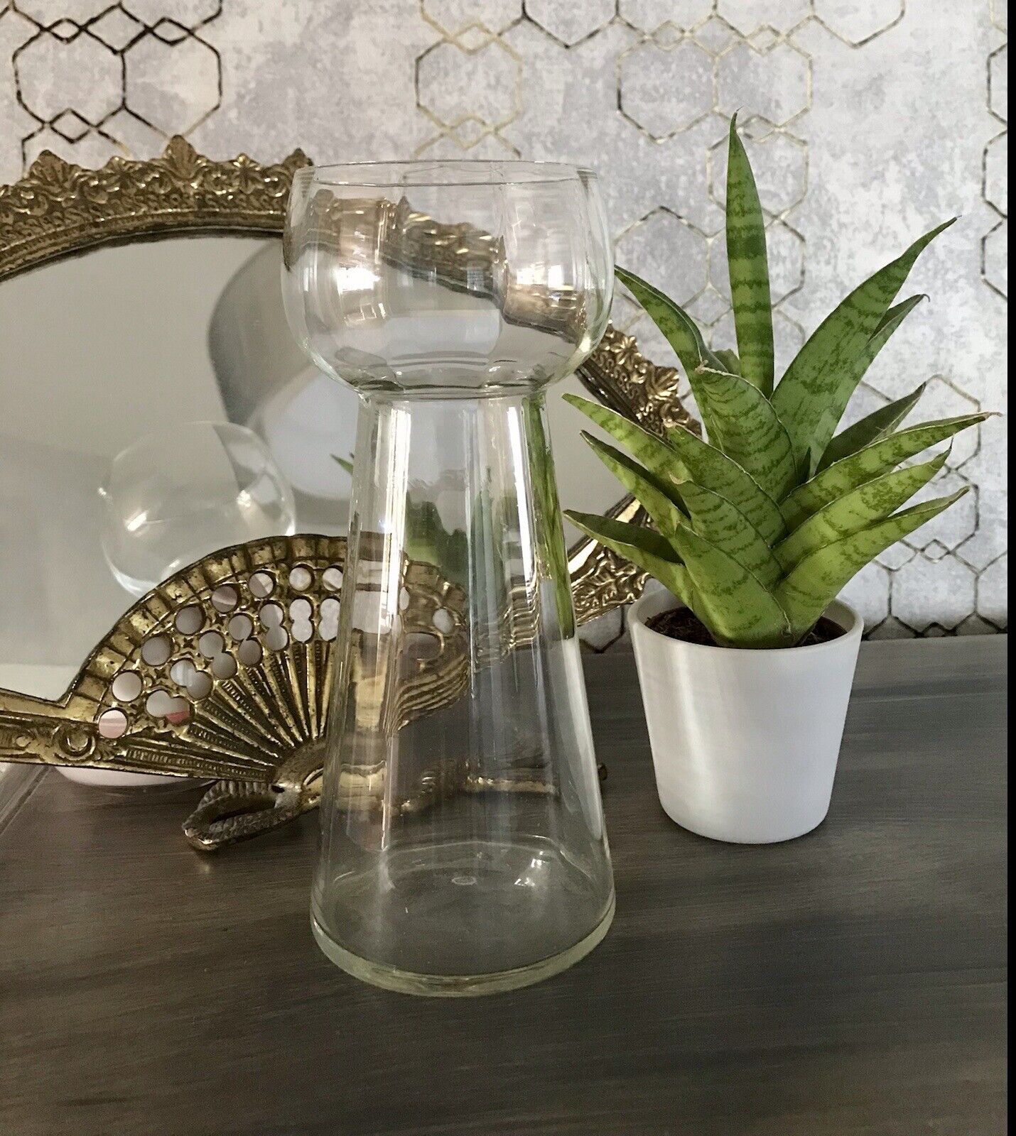 antik Art Déco Glasvase Hyazinthen Glas Vase Zwiebelglas gerippt