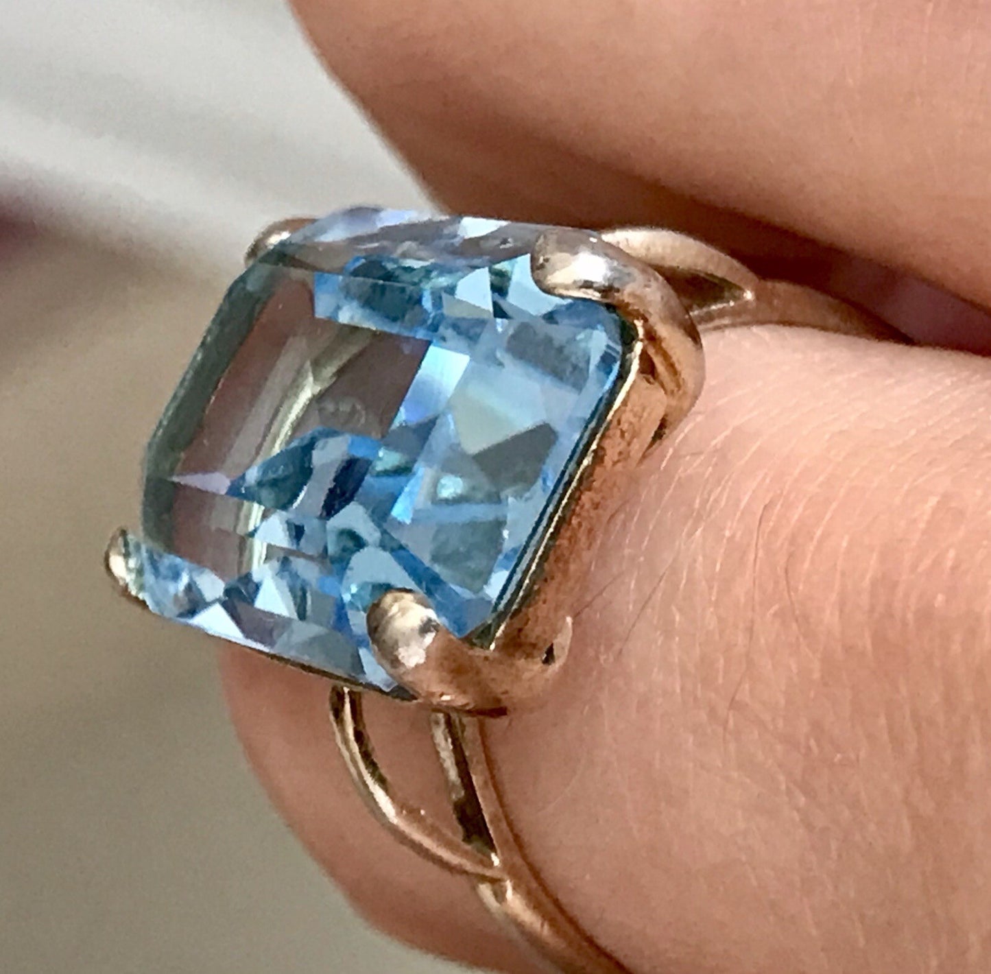 Vintage alt Damen Ring blauer Stein Silber vergoldet 925 Gr.59 18,8 wunderschön!